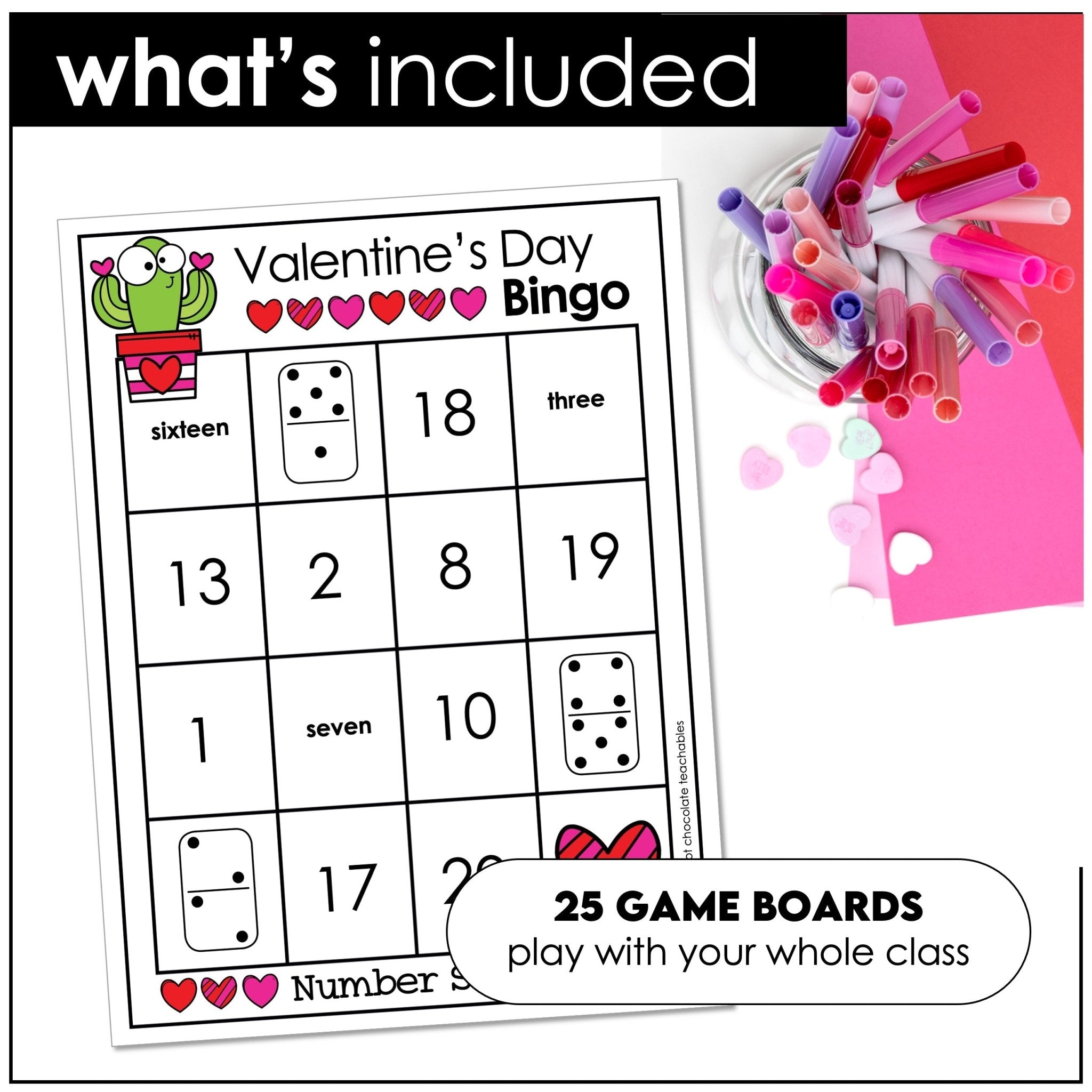 Valentine's Day Number Sense Bingo | Number Recognition from 1 to 20 - Hot Chocolate Teachables