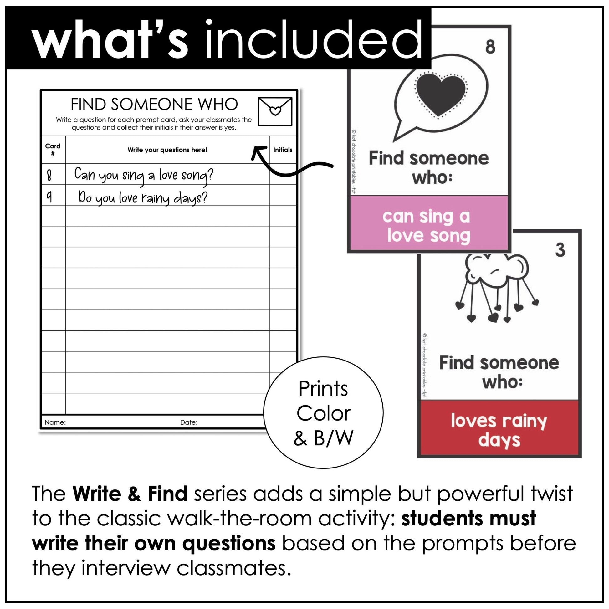 Valentine's Day Speaking Activity - Present & Past Simple Find Someone Who - Hot Chocolate Teachables