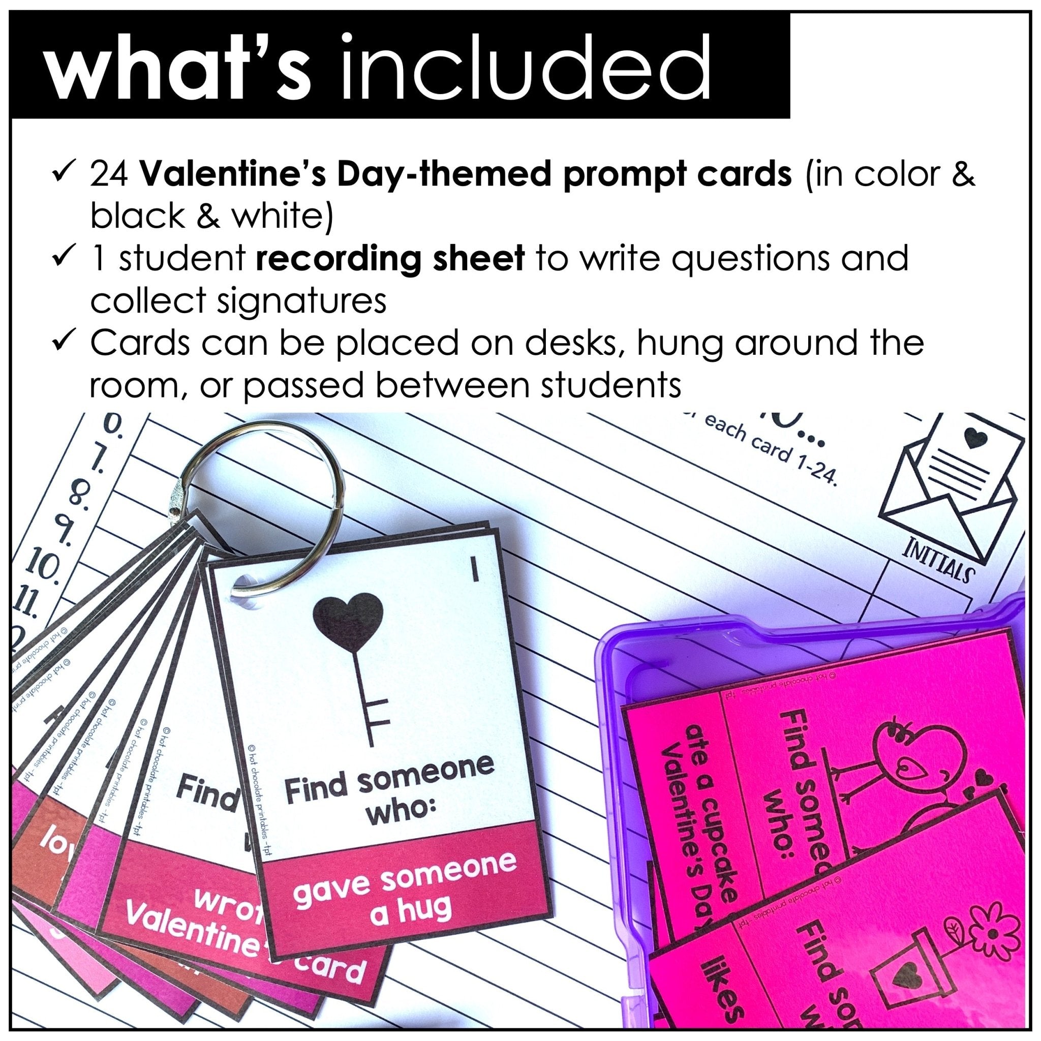 Valentine's Day Speaking Activity - Present & Past Simple Find Someone Who - Hot Chocolate Teachables