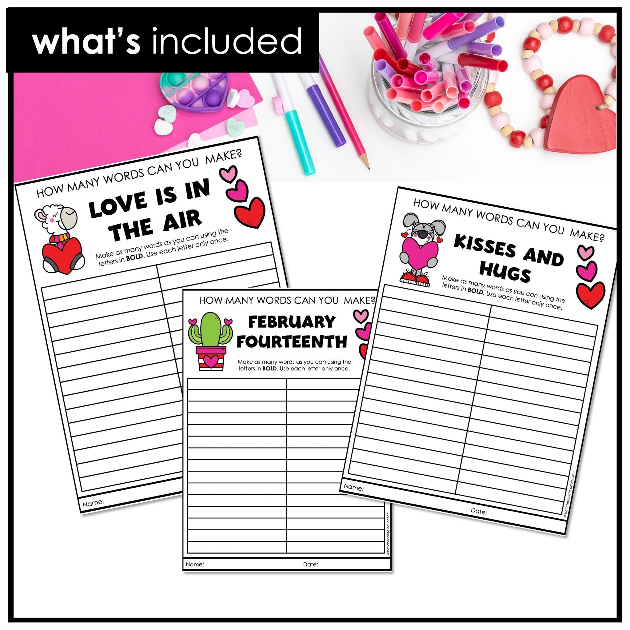 Valentine's Day Word Scramble Freebie! How many words can you make? - Hot Chocolate Teachables