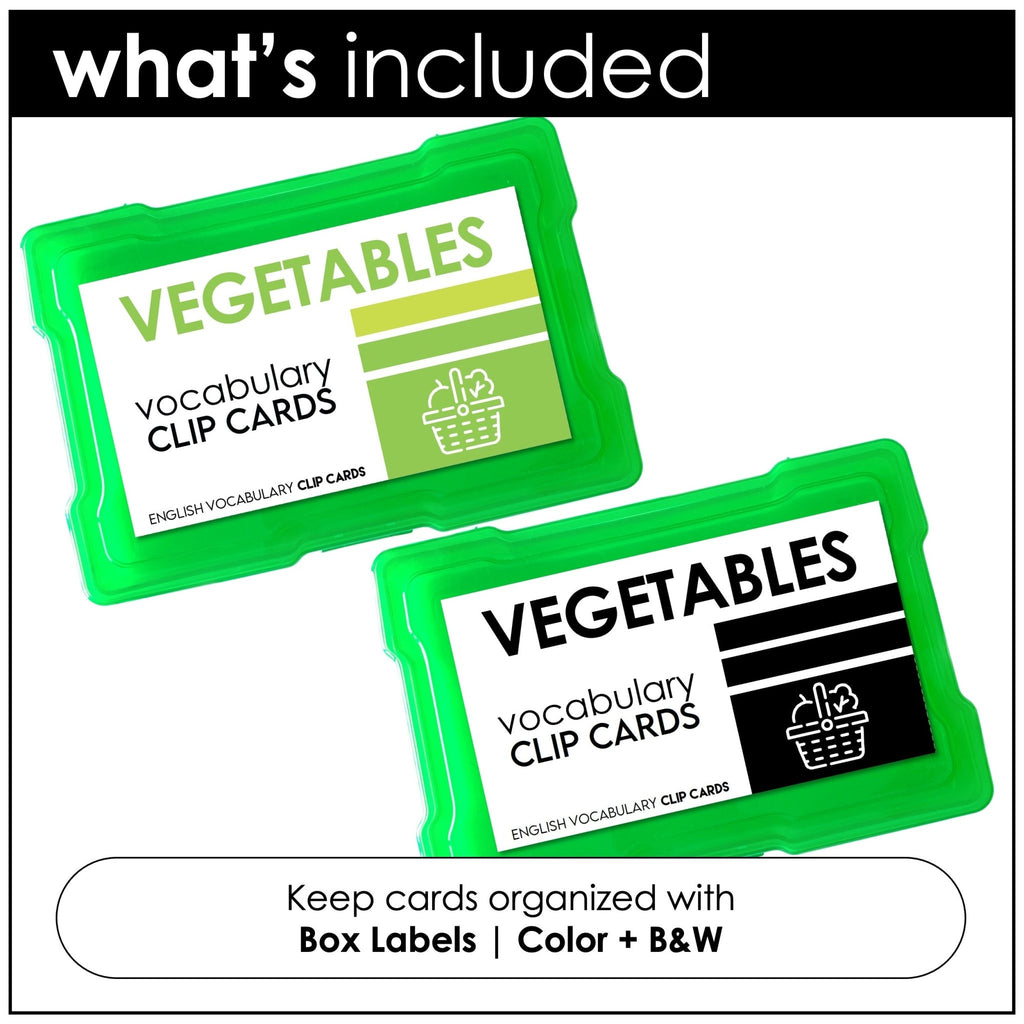 Vegetable Vocabulary CLIP CARD activity task cards for ELL - ESL - EFL - Hot Chocolate Teachables