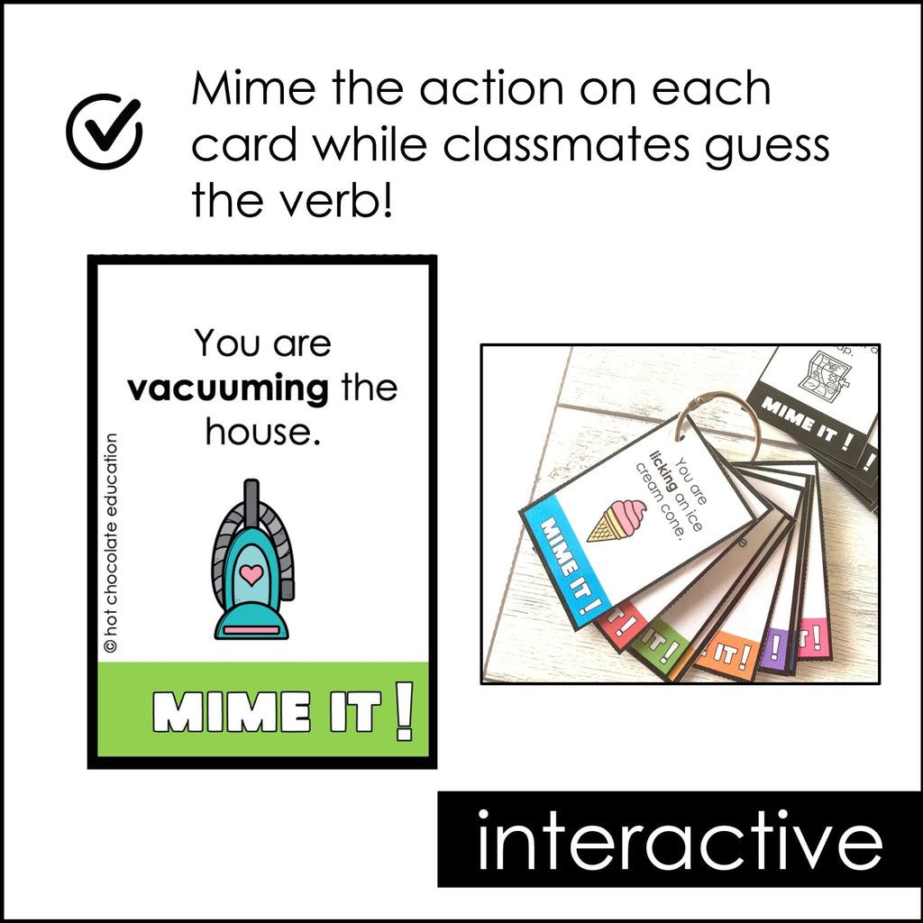 Verb Charades Bundle | Holiday and Seasonal Miming Game Cards for Kids - Hot Chocolate Teachables