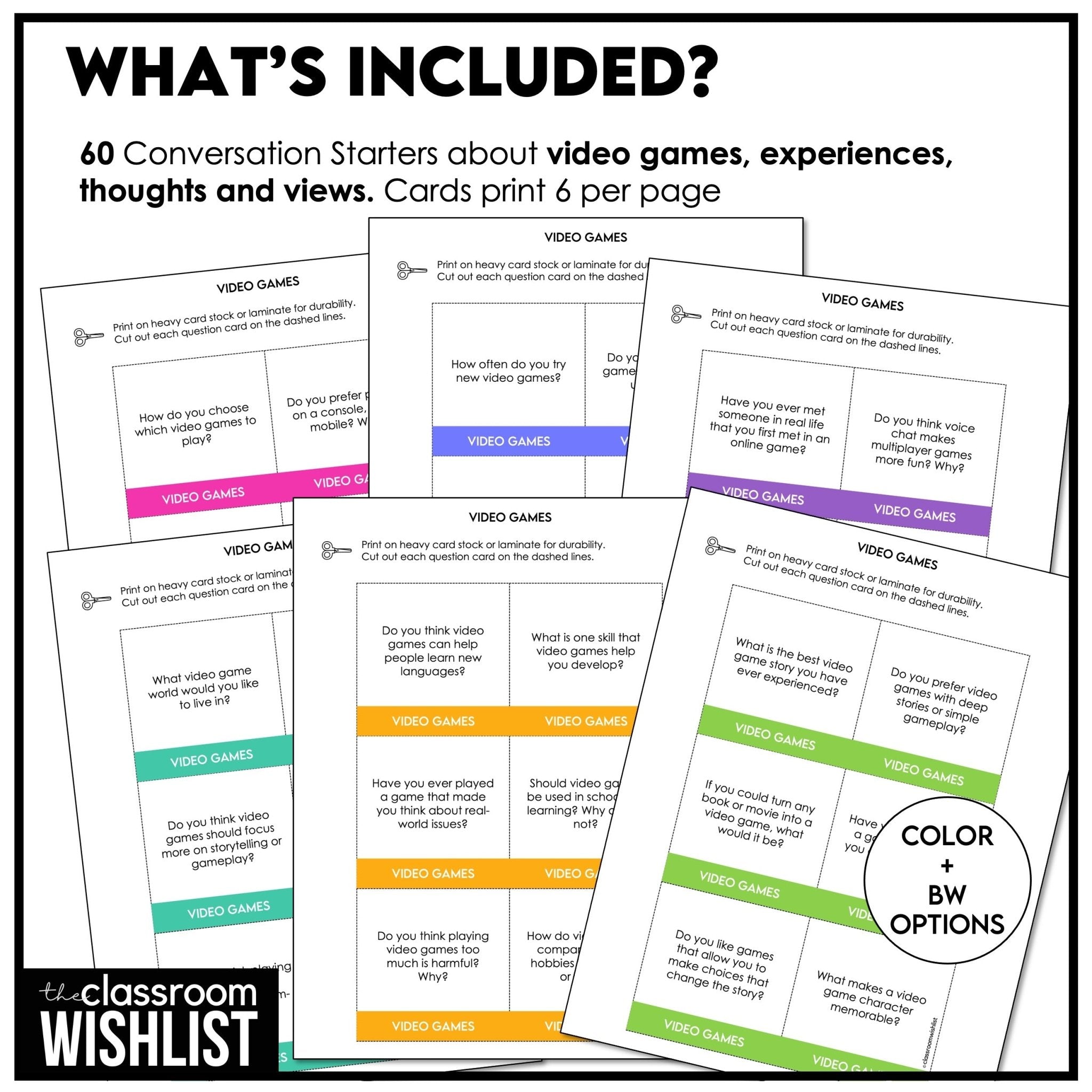 Video Games Conversation Cards | 60 ESL Question Prompts | Middle & High School - Hot Chocolate Teachables