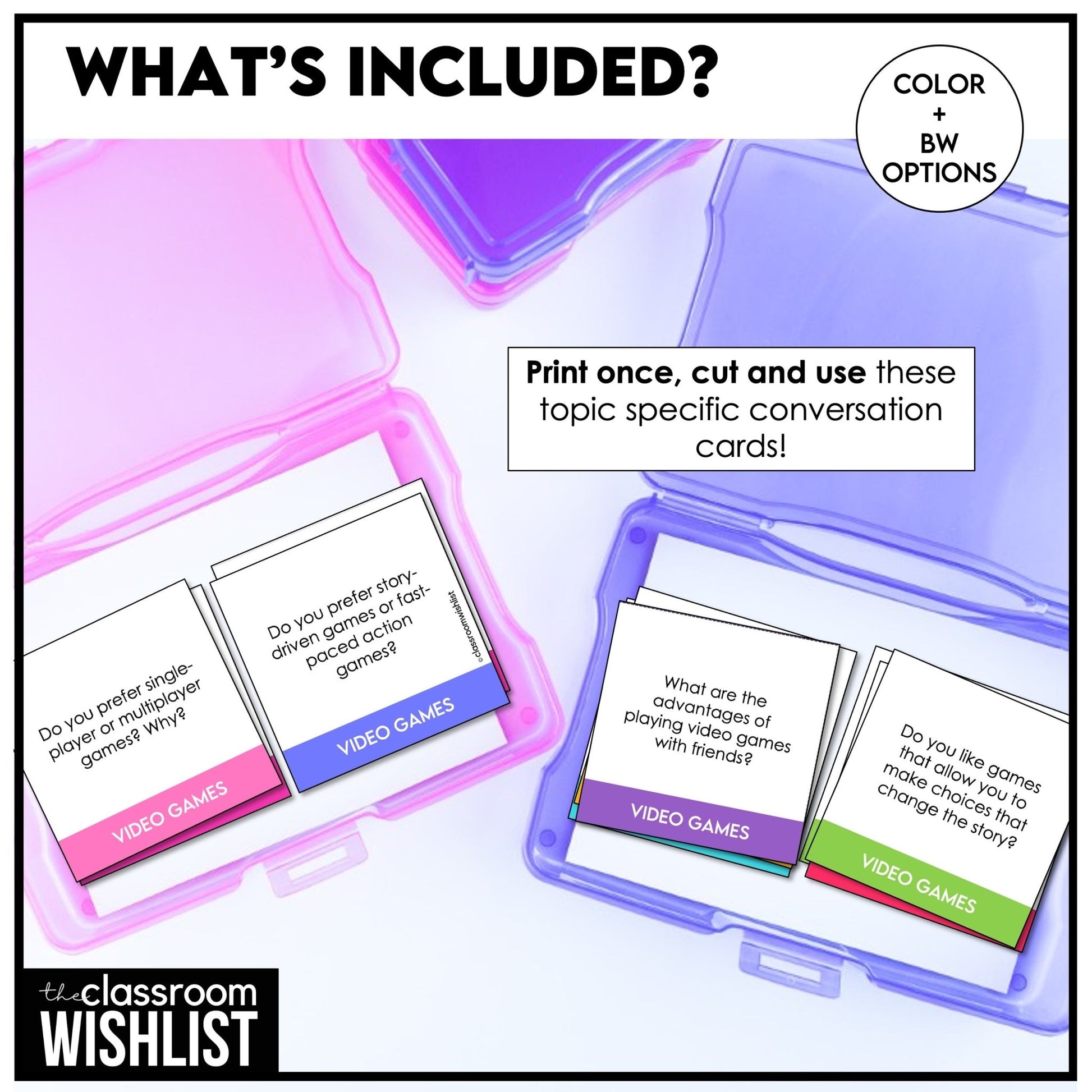 Video Games Conversation Cards | 60 ESL Question Prompts | Middle & High School - Hot Chocolate Teachables