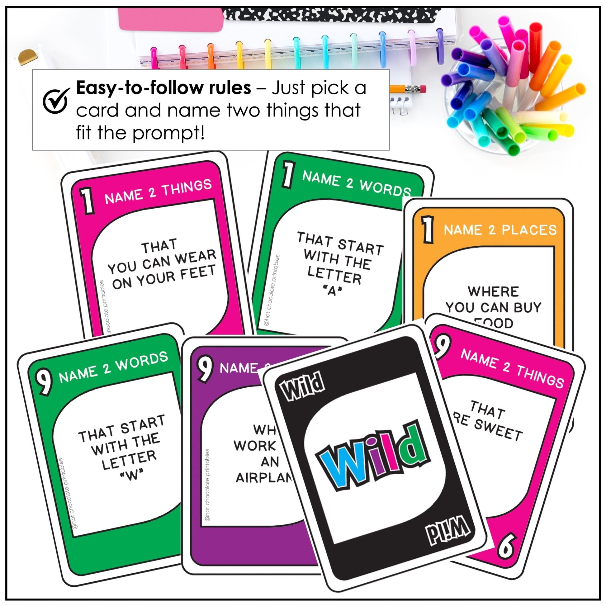 Vocabulary Building Card Game : Name Two People, Places, Things, Verbs - Hot Chocolate Teachables