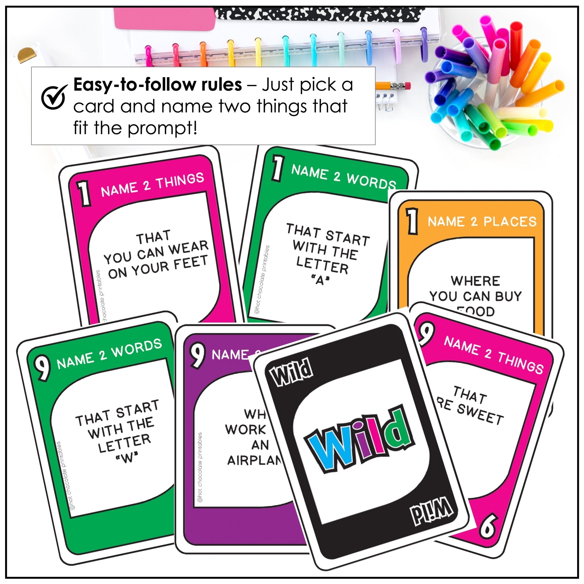 Vocabulary Building Card Game : Name Two People, Places, Things, Verbs - Hot Chocolate Teachables