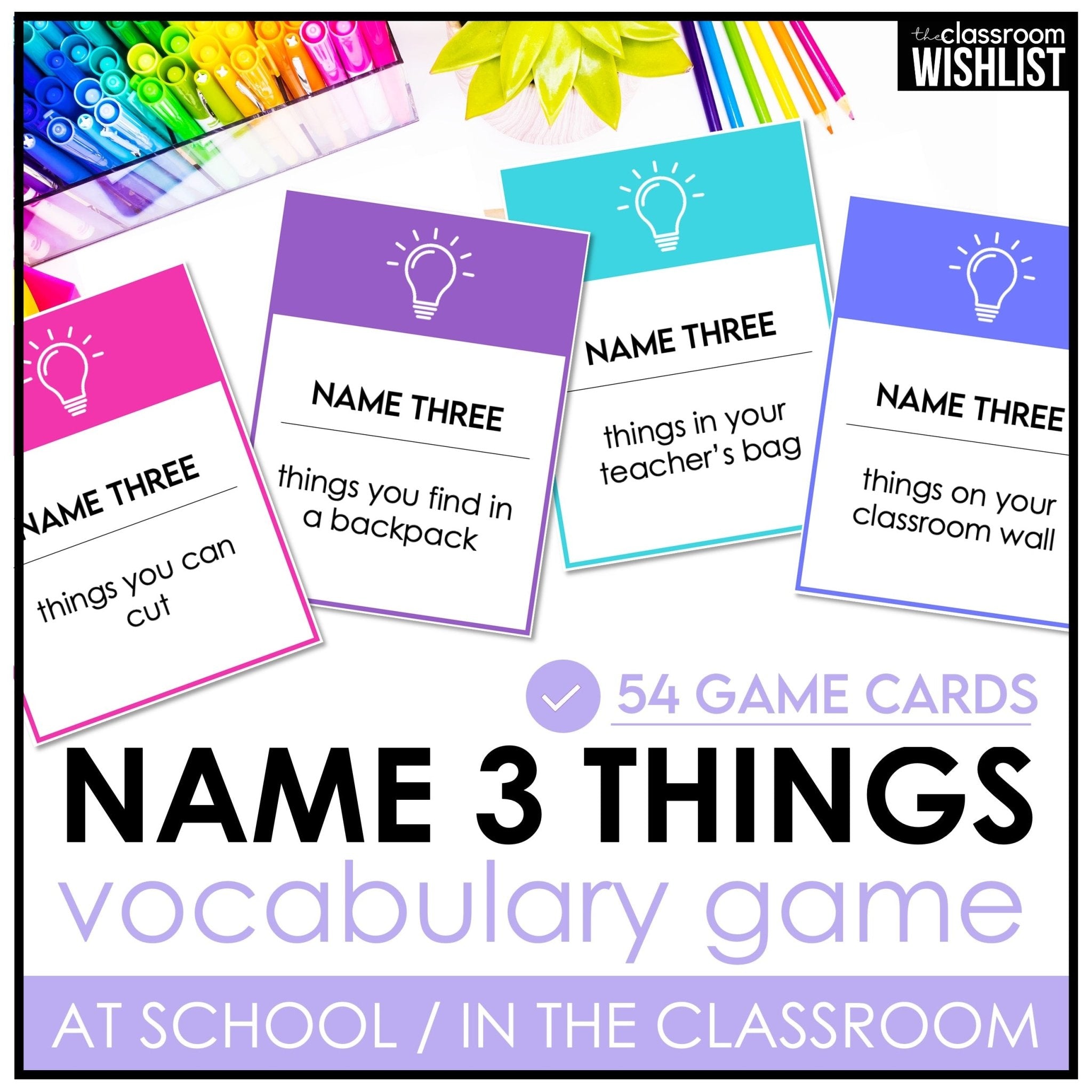 Vocabulary Building Speaking Card Game | Name 3 Things Prompts ESL, ELL, Speech - Hot Chocolate Teachables