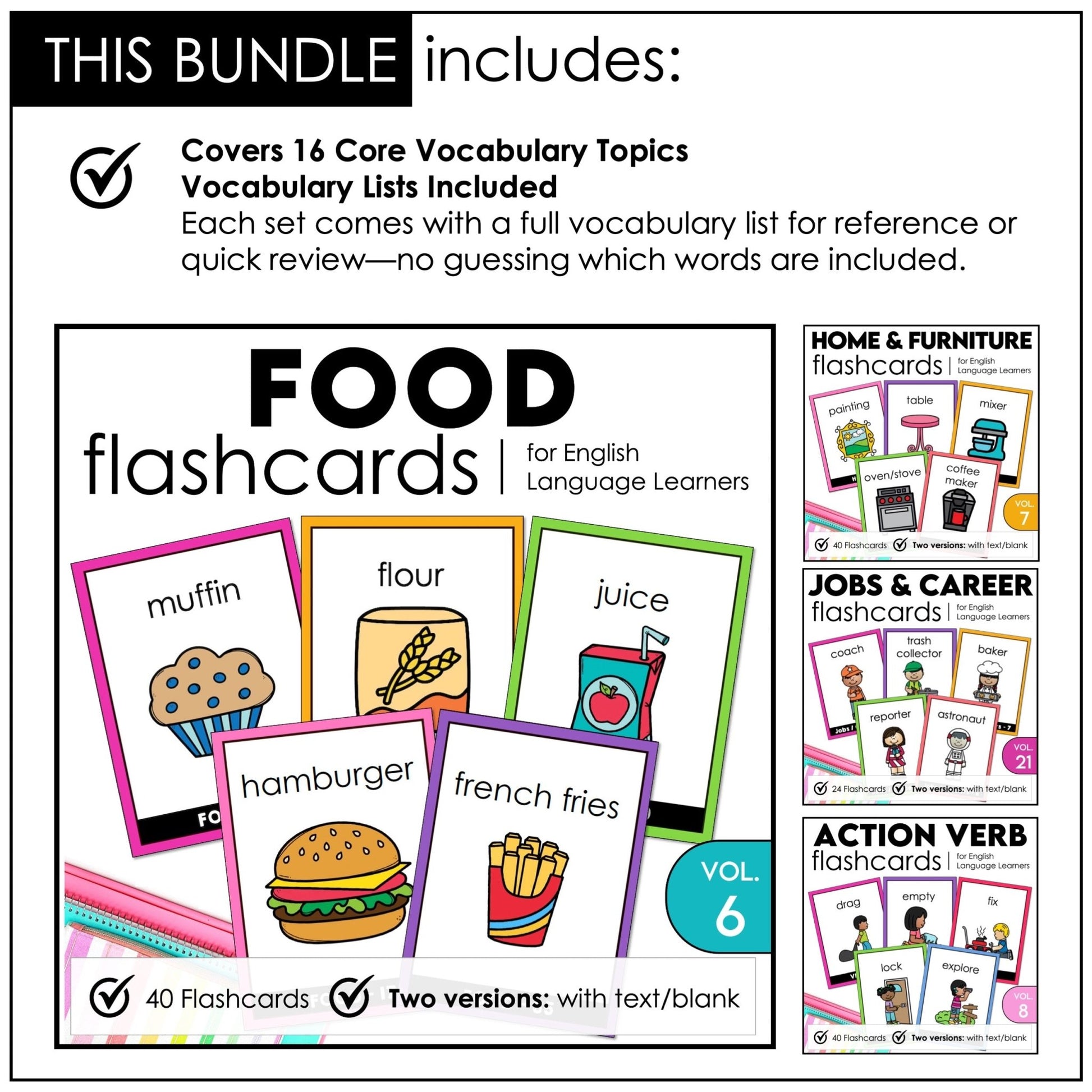 Vocabulary Flashcard Bundle for ESL ELL ELD - Task Card - Flash Card Toolkit - Hot Chocolate Teachables