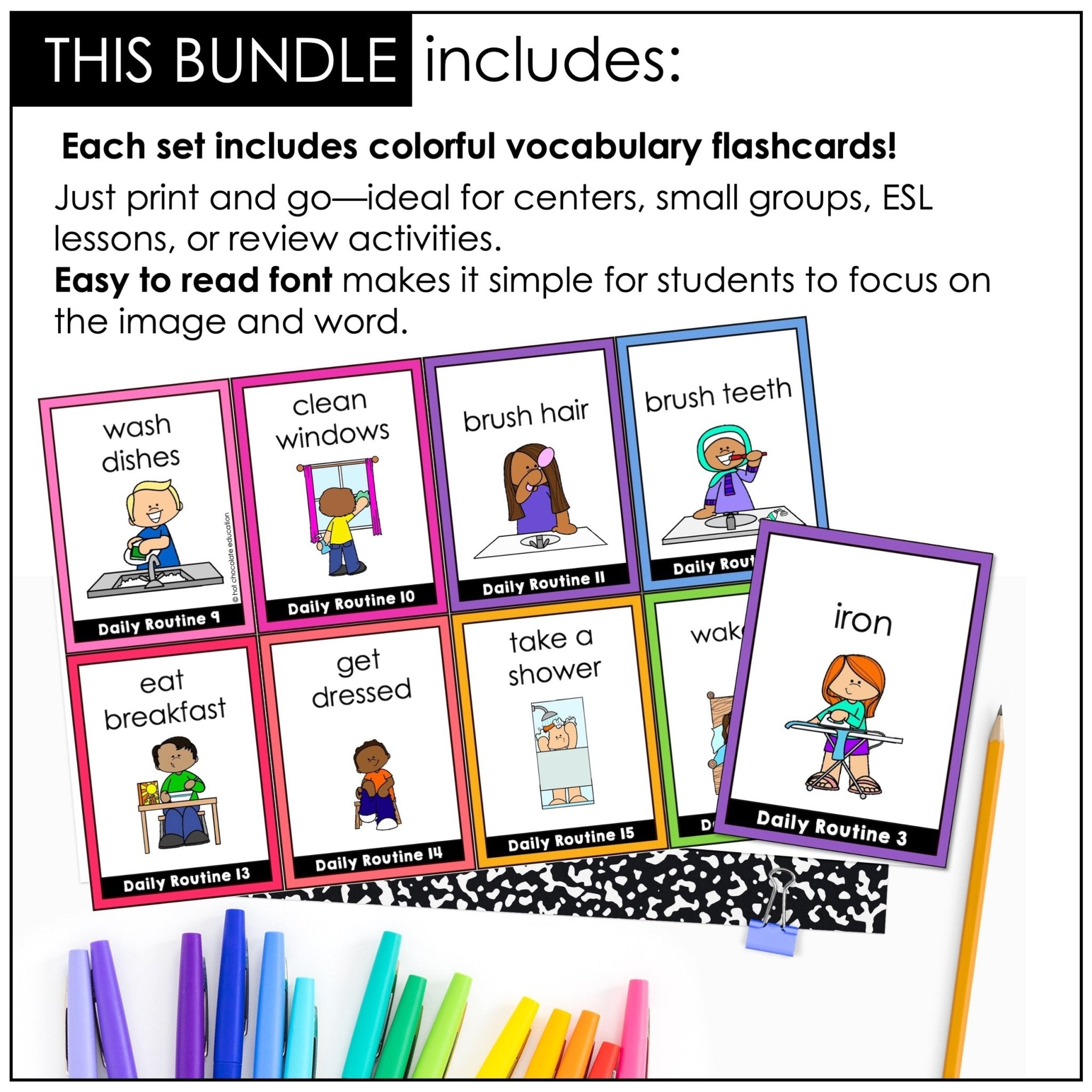 Vocabulary Flashcard Bundle for ESL ELL ELD - Task Card - Flash Card Toolkit - Hot Chocolate Teachables