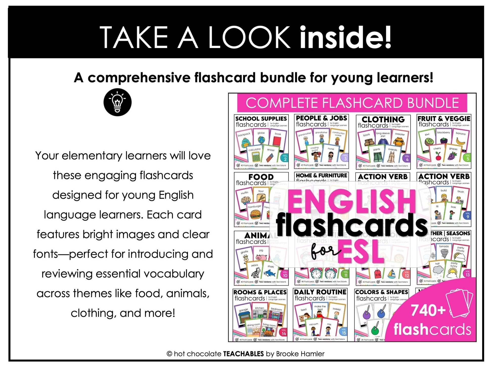 Vocabulary Flashcard Bundle for ESL ELL ELD - Task Card - Flash Card Toolkit - Hot Chocolate Teachables