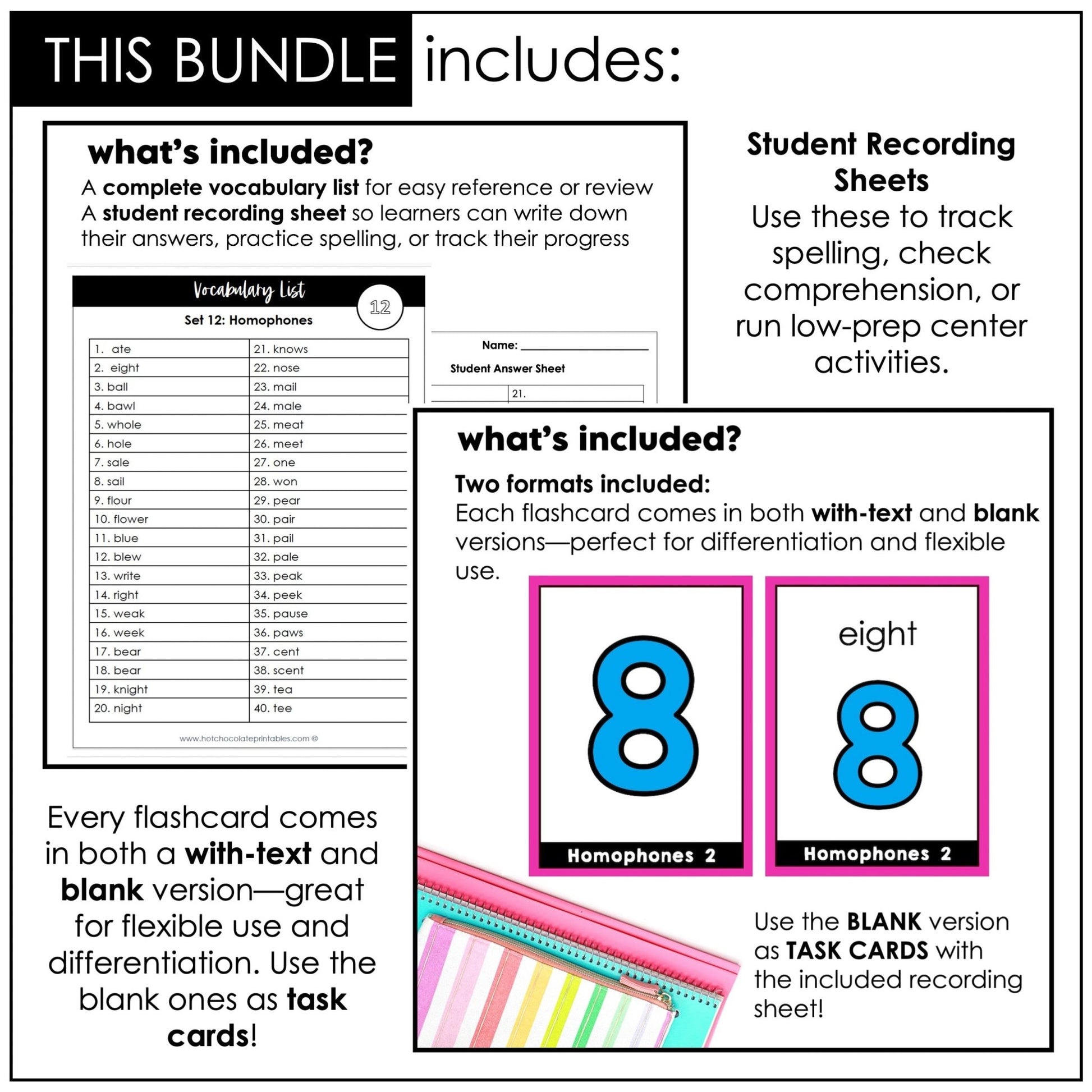 Vocabulary Flashcard Bundle for ESL ELL ELD - Task Card - Flash Card Toolkit - Hot Chocolate Teachables