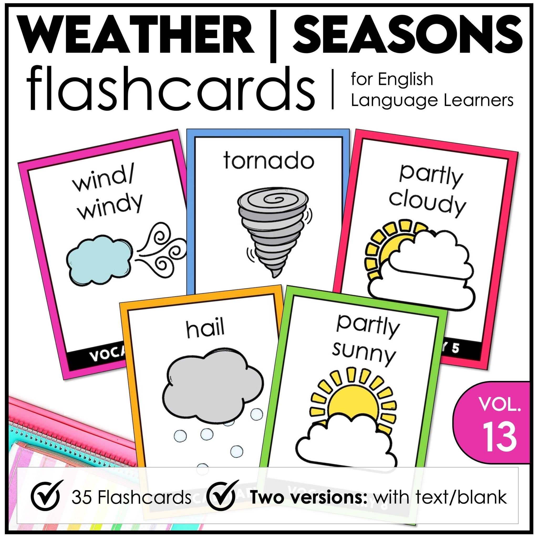 Weather & Seasonal Vocabulary Flash cards | ESL Task Cards - Holidays - Hot Chocolate Teachables