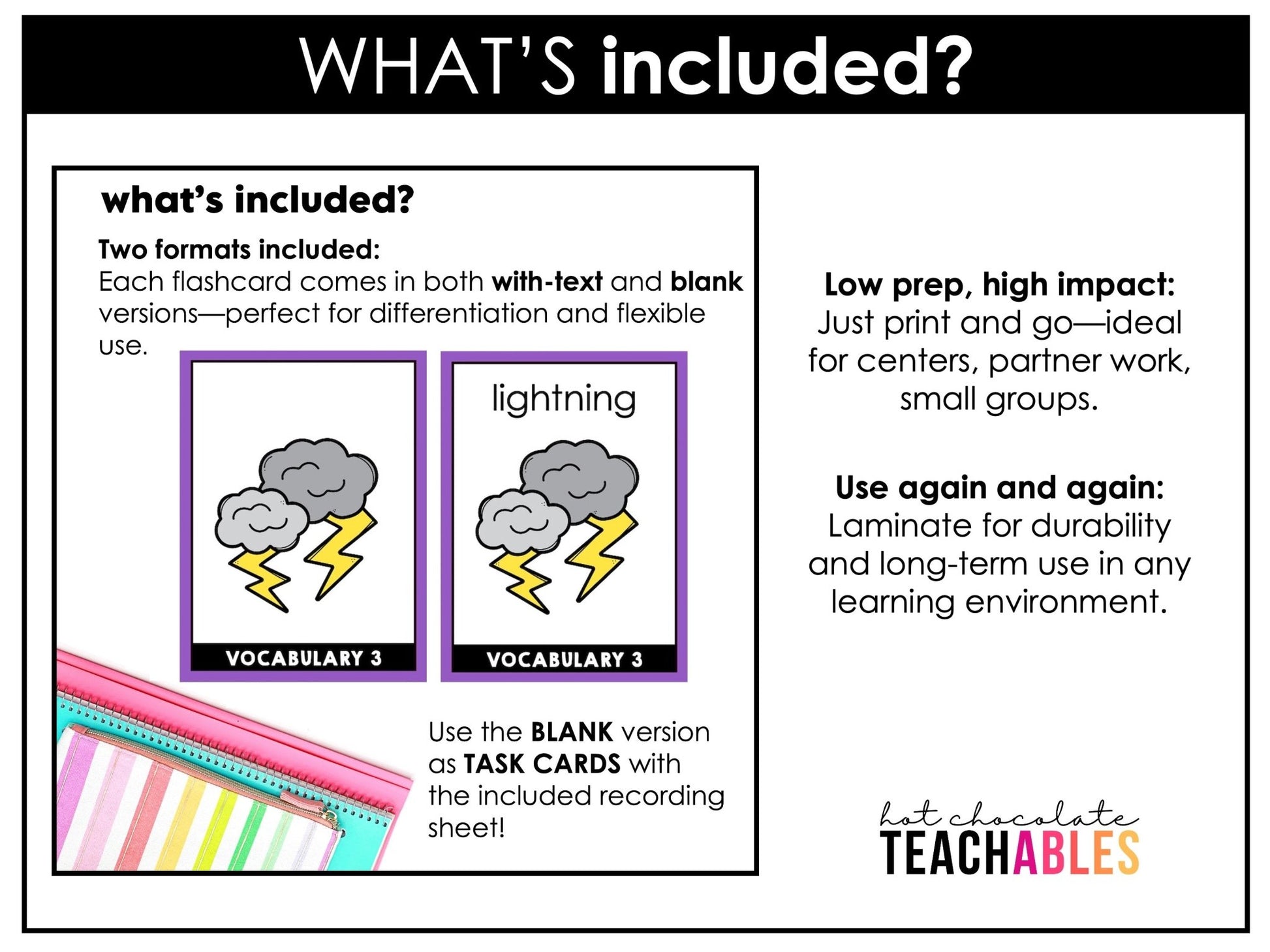 Weather & Seasonal Vocabulary Flash cards | ESL Task Cards - Holidays - Hot Chocolate Teachables