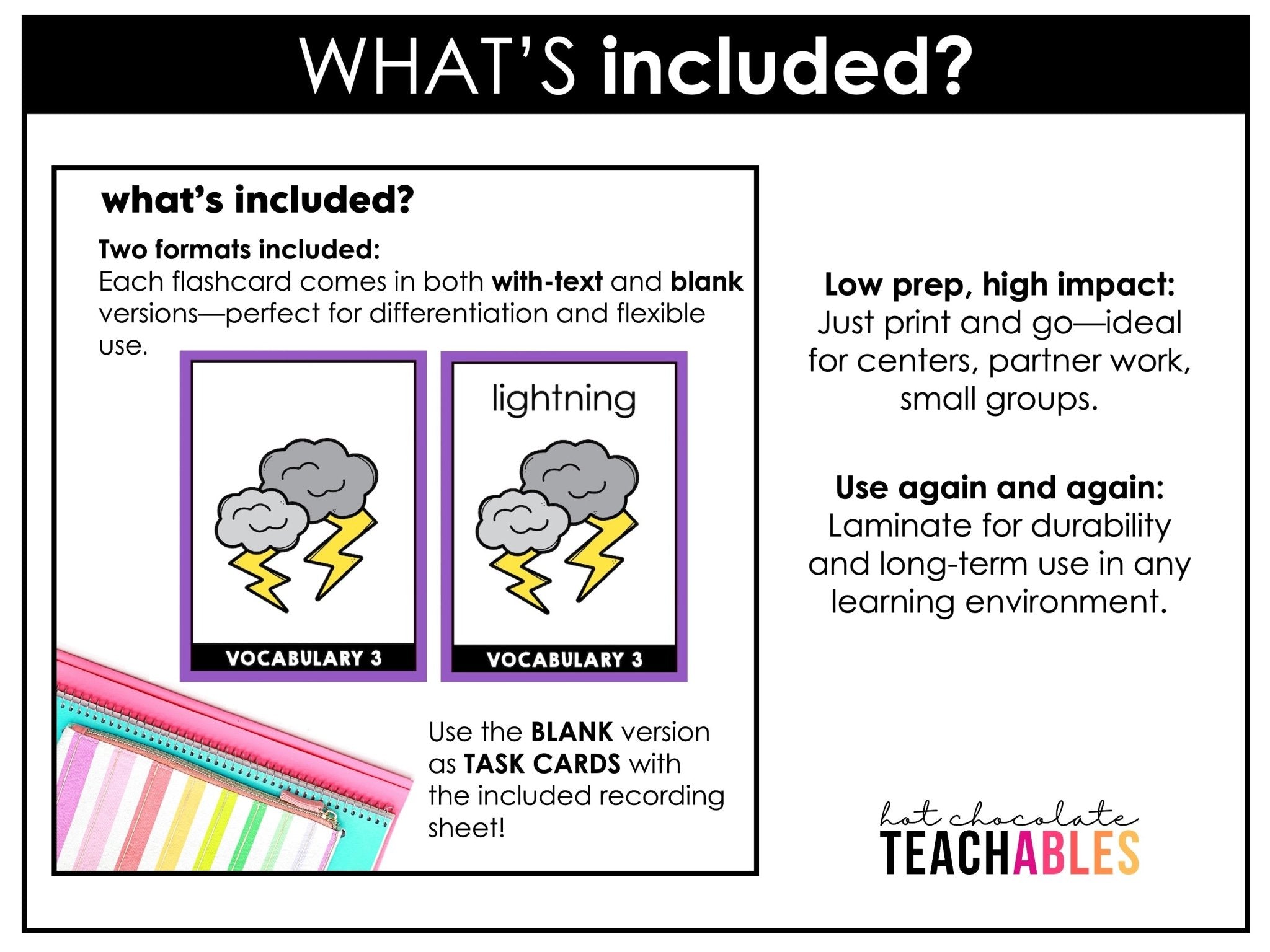 Weather & Seasonal Vocabulary Flash cards | ESL Task Cards - Holidays - Hot Chocolate Teachables