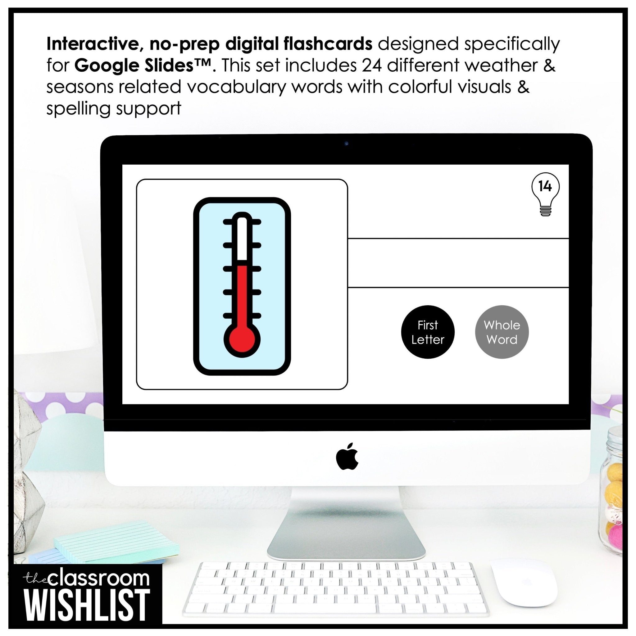 Weather & Seasons Digital Flash Cards & Vocabulary Picture Dictionary for ESL - Hot Chocolate Teachables