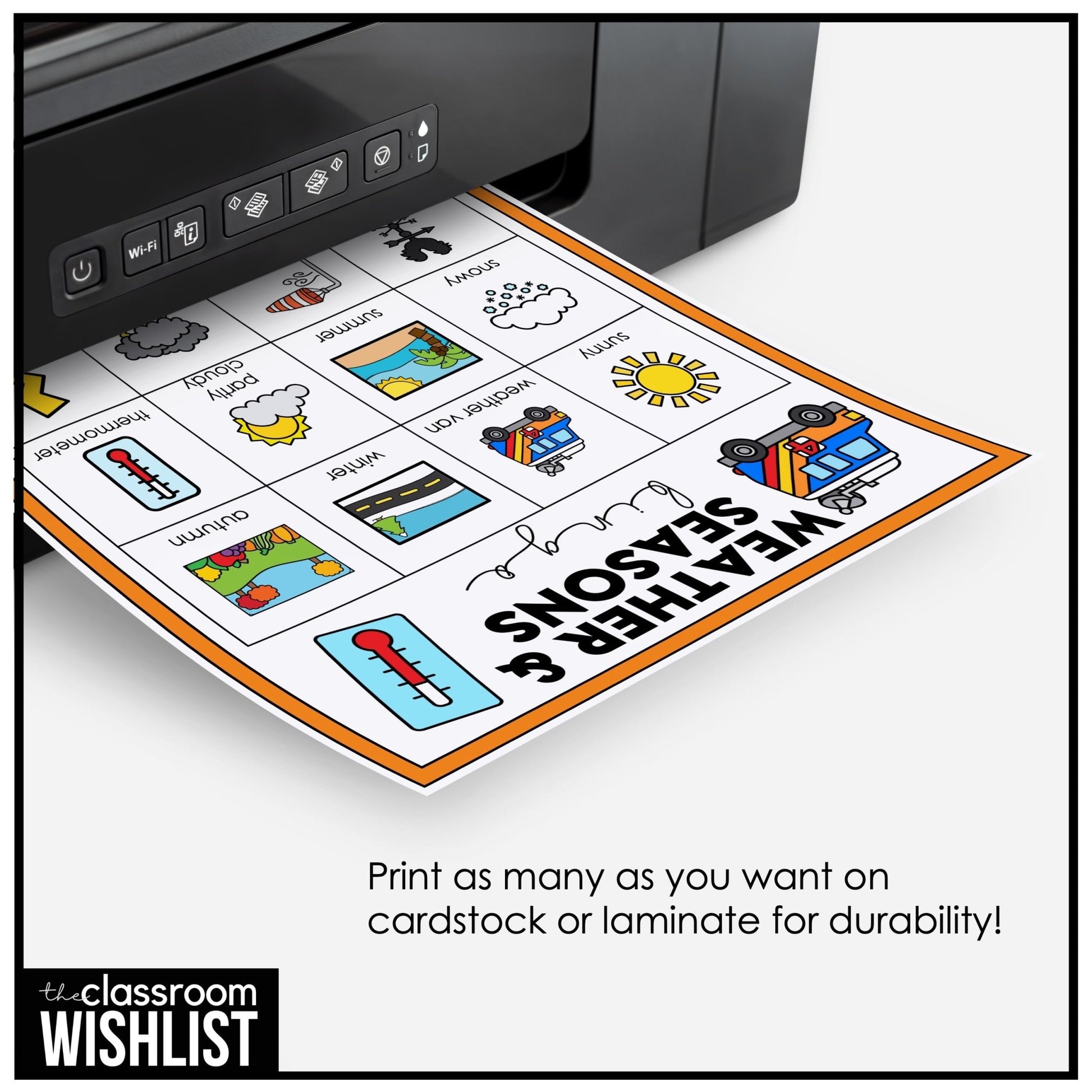 Weather & Seasons Vocabulary Bingo | ESL, ELL, and ELA Classroom Game - Hot Chocolate Teachables