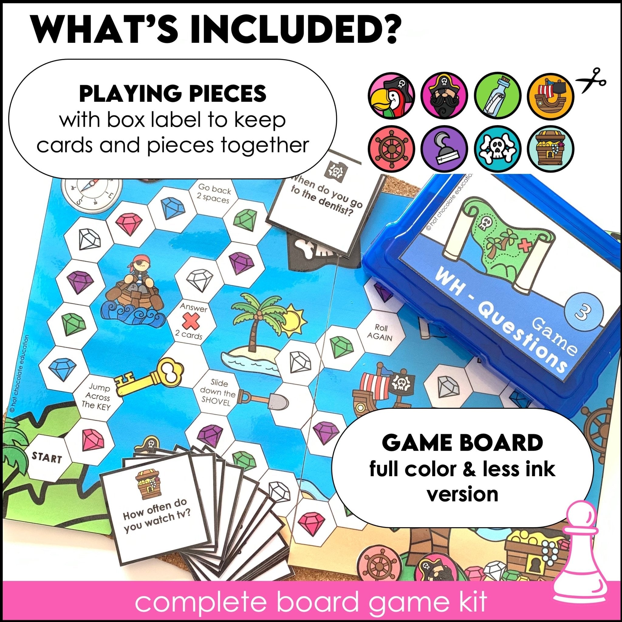 WH Question Board Game - What - When - Where - Why - Who - How often - Hot Chocolate Teachables