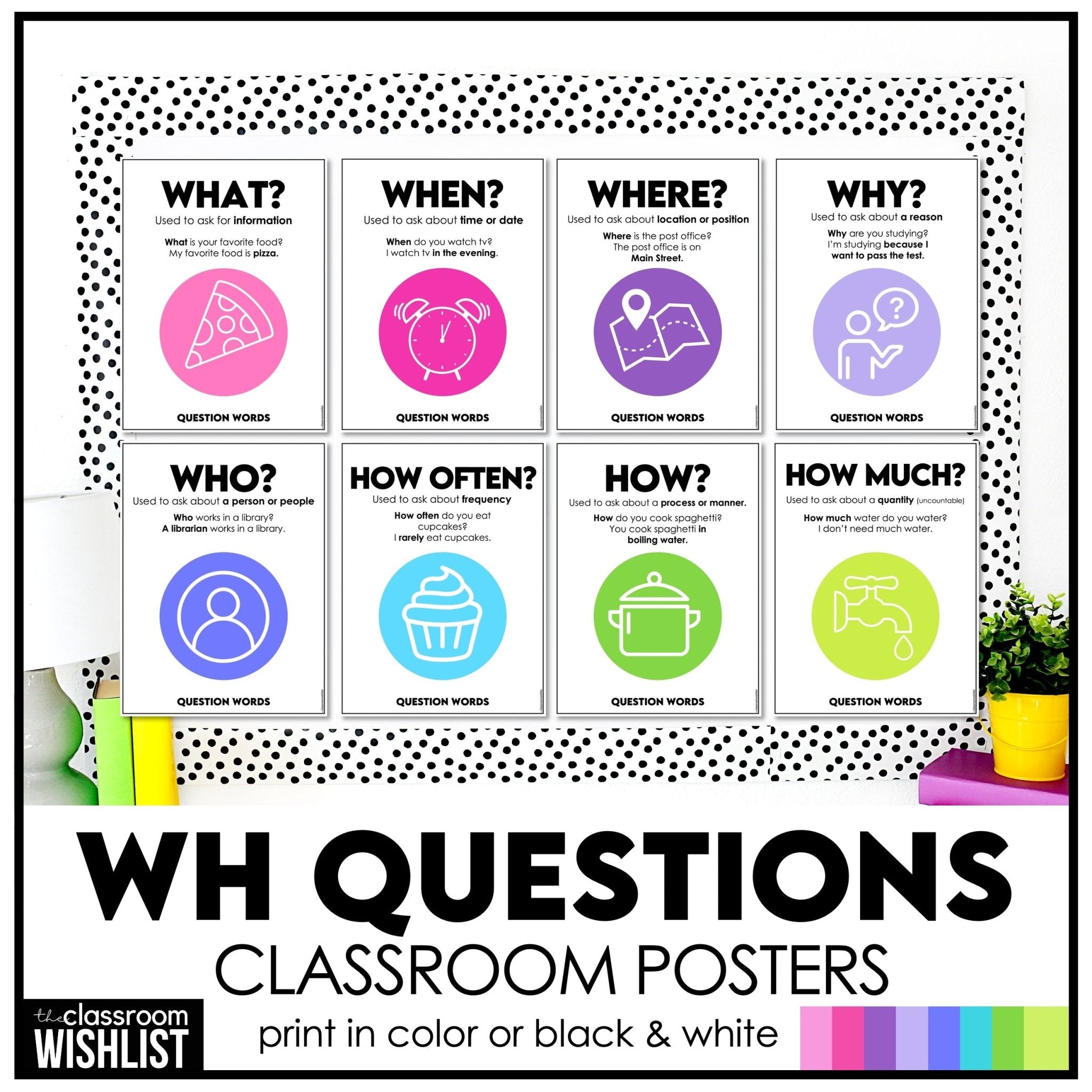 WH Question Posters | Bulletin Board Reference for Question Formation - Hot Chocolate Teachables