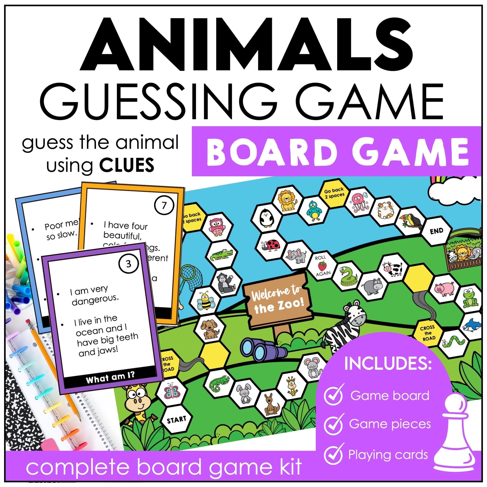What am I? - Animal Guessing Game - Board Game with Clues - Hot Chocolate Teachables