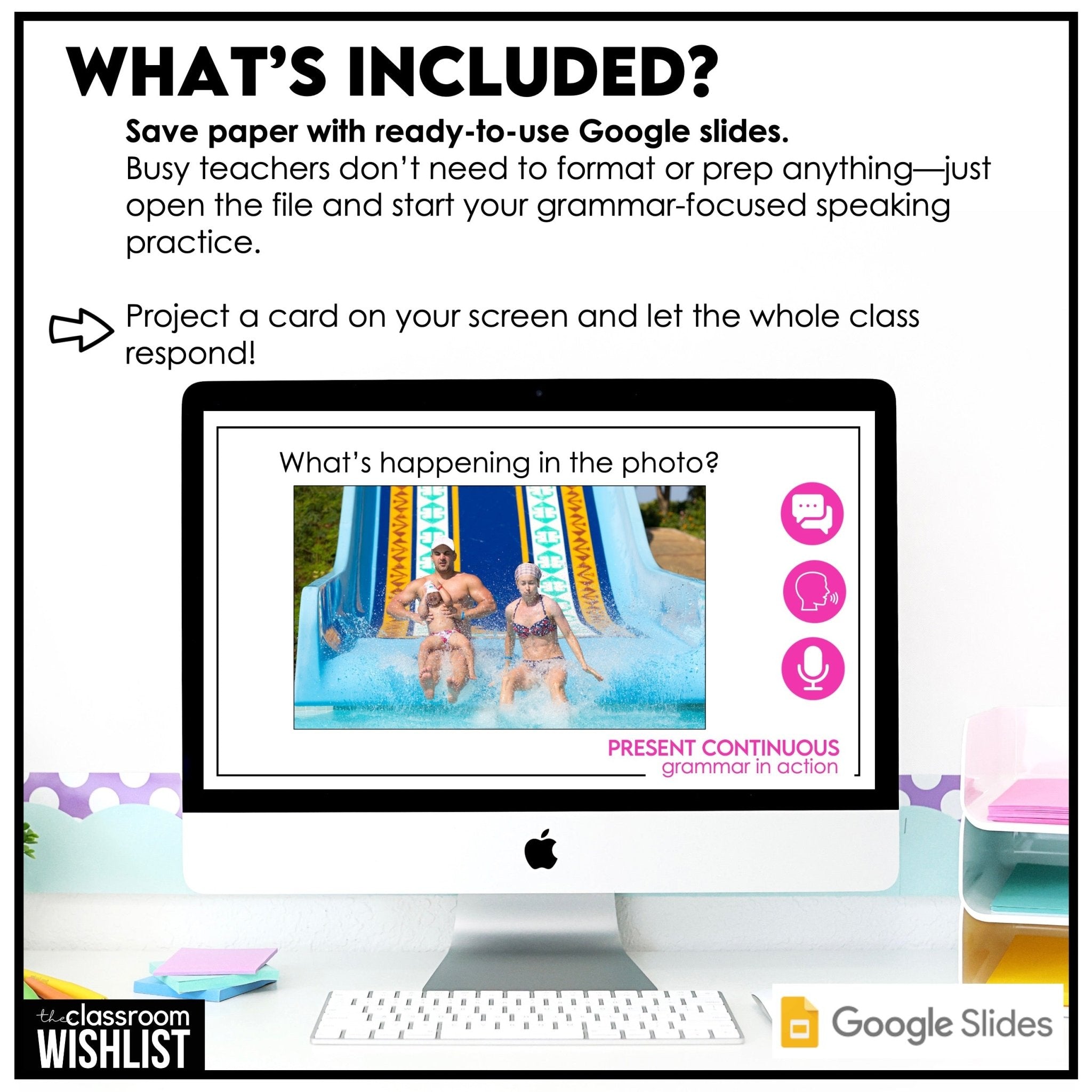 What’s Happening? Present Continuous Picture Scenes | ESL Speaking Practice - Hot Chocolate Teachables