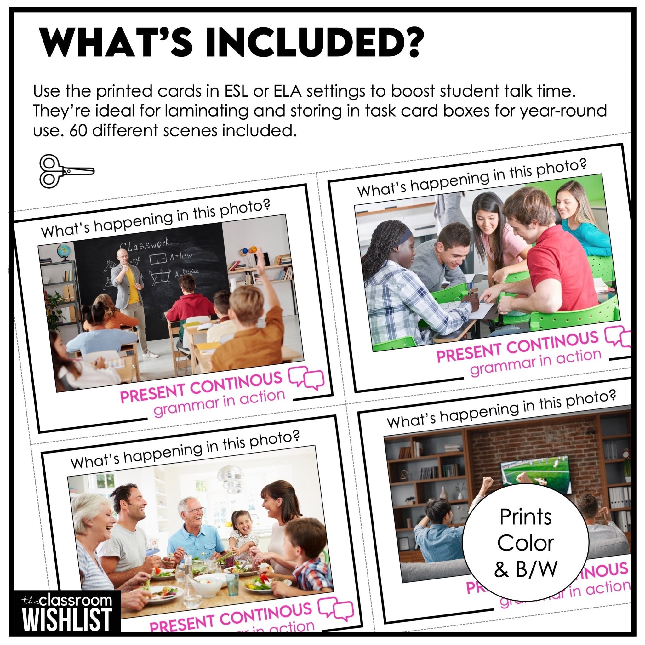 What’s Happening? Present Continuous Picture Scenes | ESL Speaking Practice - Hot Chocolate Teachables