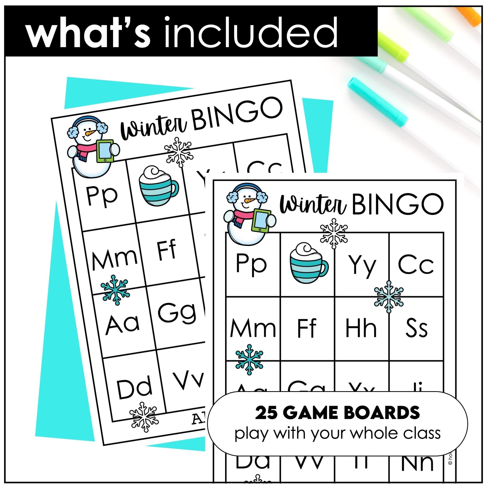 Winter Alphabet Fluency Bingo Game Bundle - Hot Chocolate Teachables