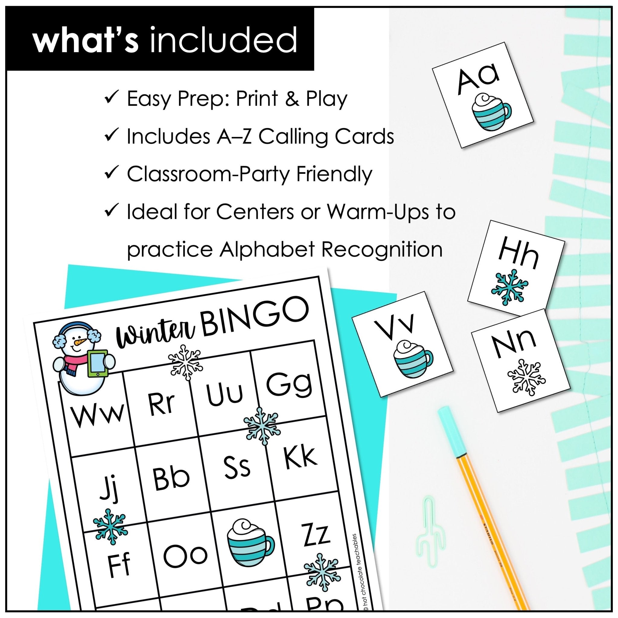 Winter Alphabet Fluency Bingo Game Bundle - Hot Chocolate Teachables