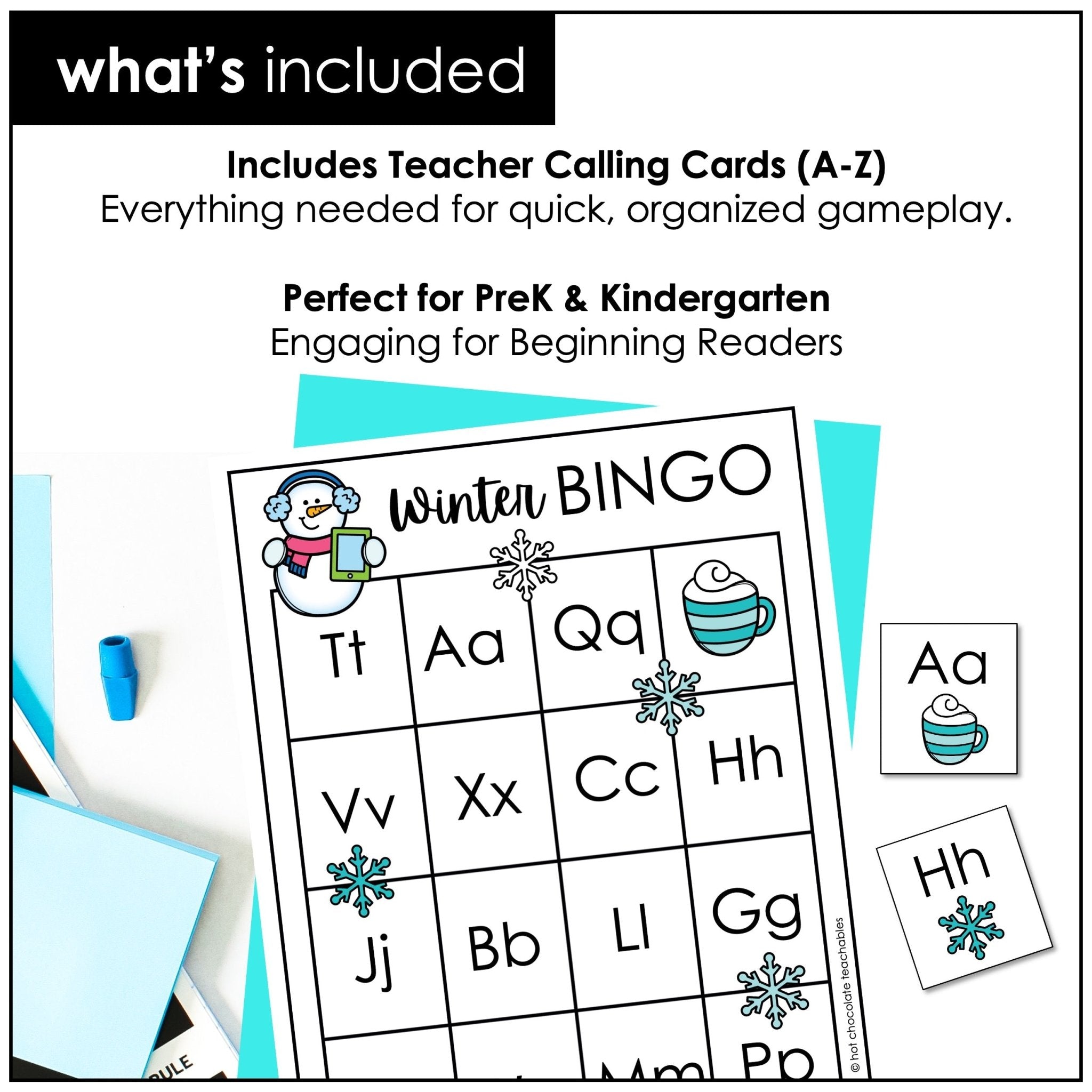 Winter Alphabet Fluency BINGO - Uppercase & Lowercase Letters - Hot Chocolate Teachables