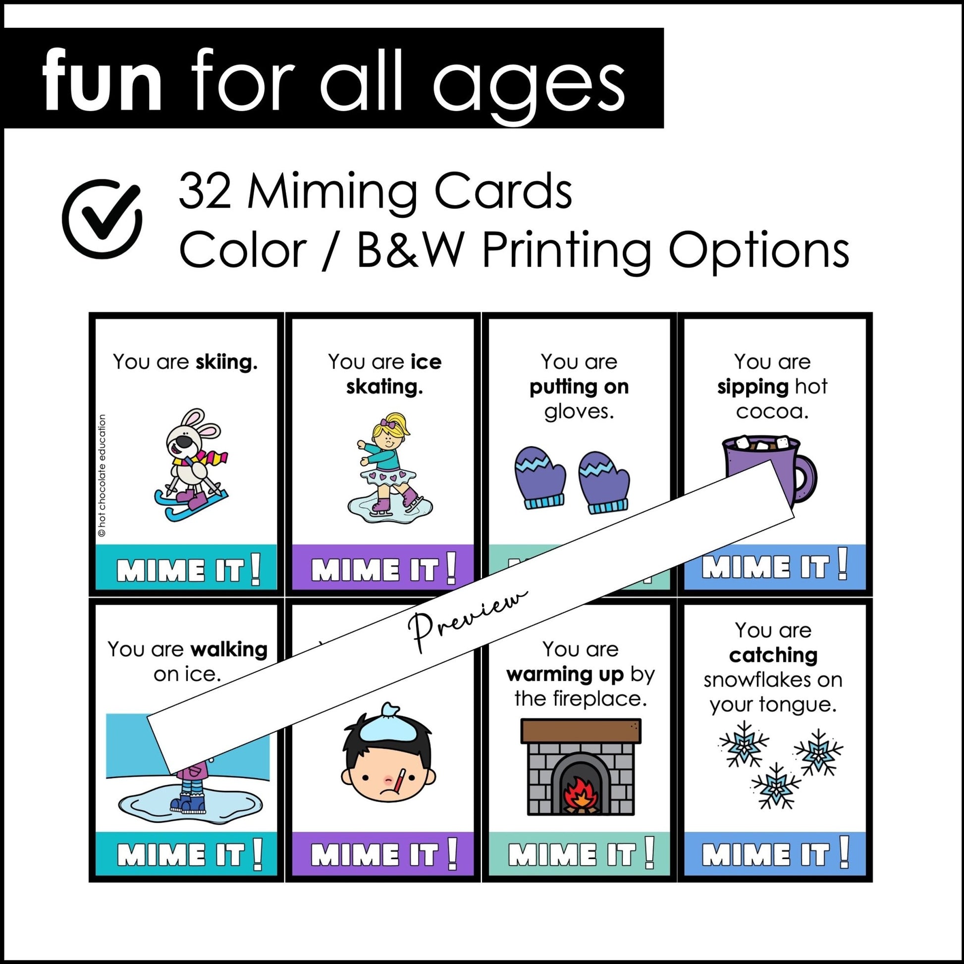 WINTER Charades : Action Verb and Noun Miming Cards - Hot Chocolate Teachables