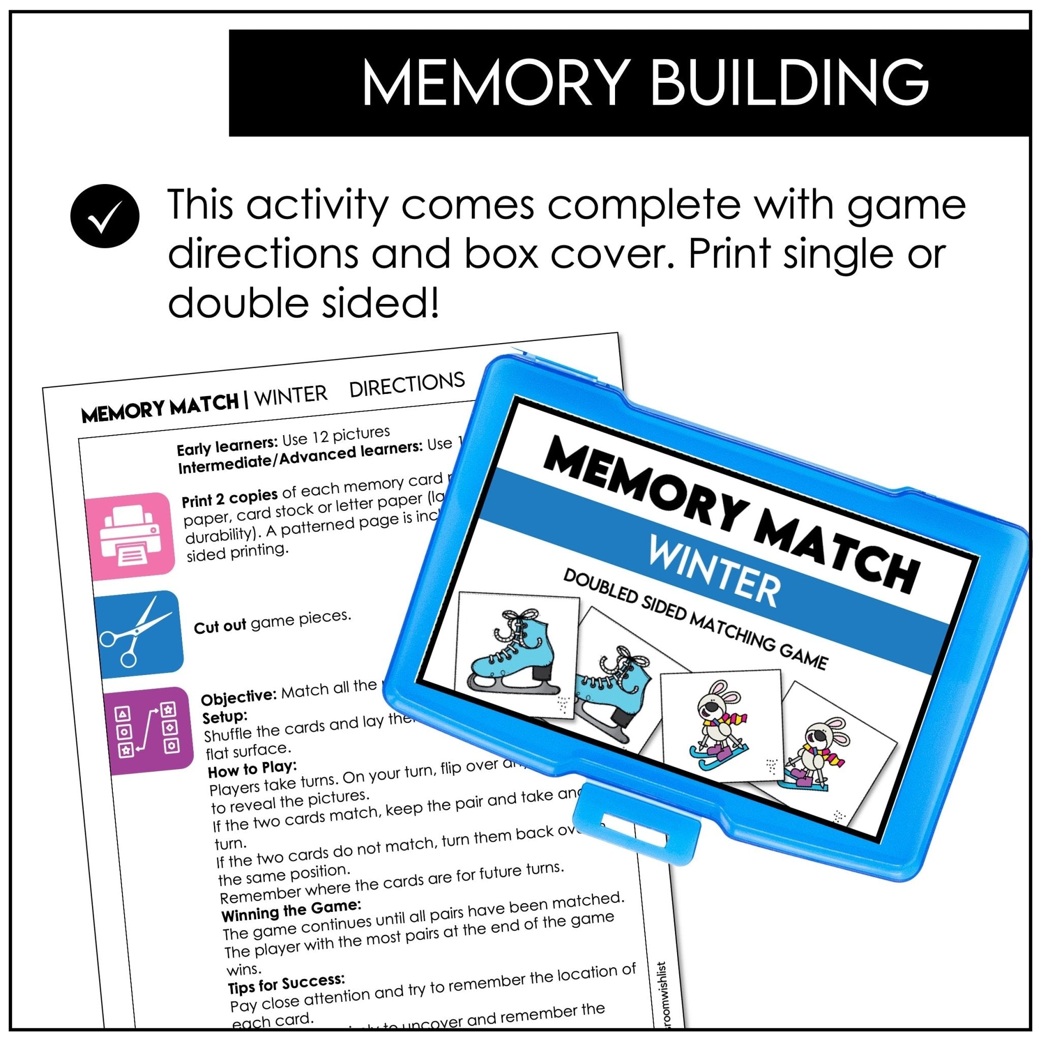 Winter Memory Game | Cold Weather Vocabulary Picture Match Cards - Hot Chocolate Teachables