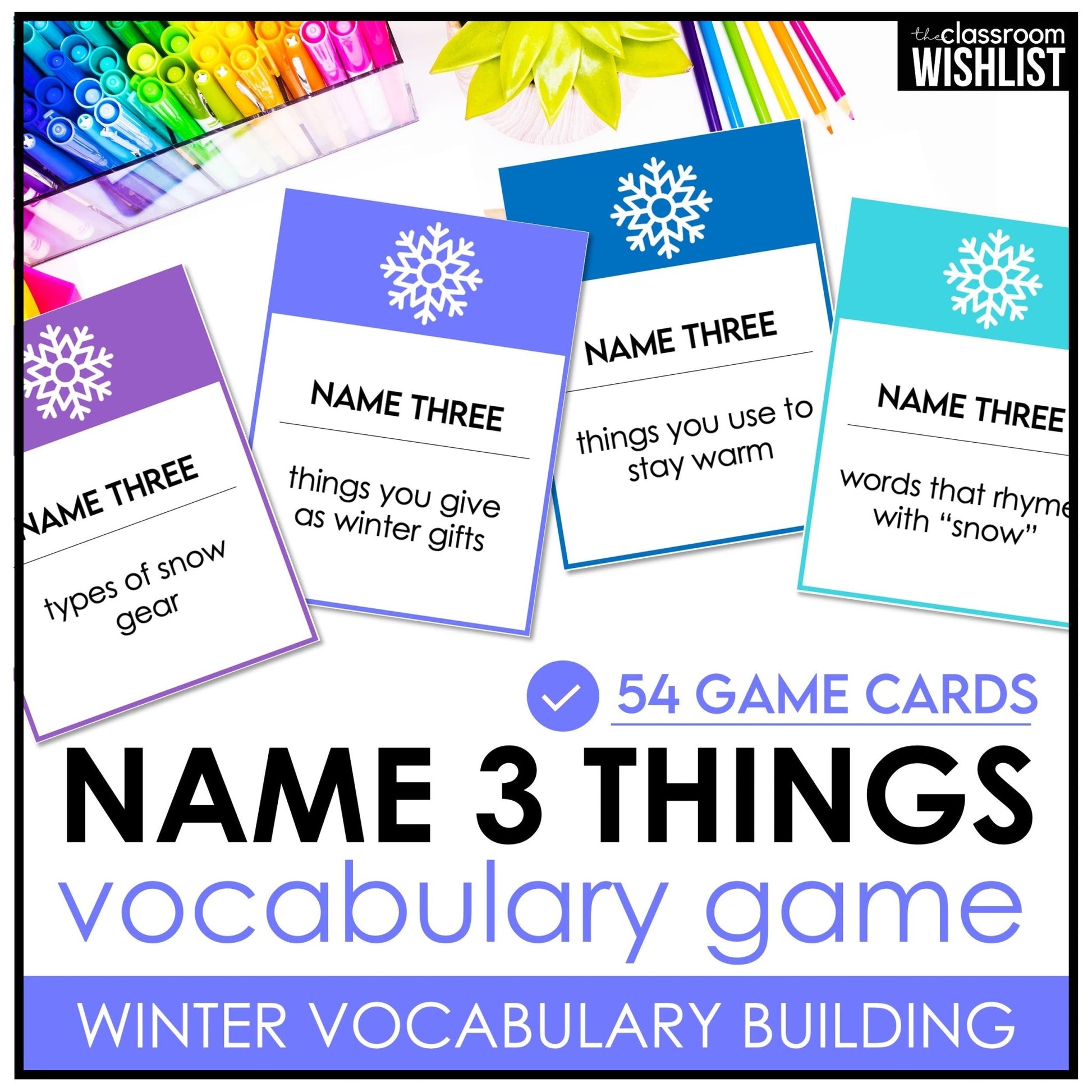 Winter Vocabulary Card Game for ESL | Name 3 Things | Speaking & Brainstorming Game - Hot Chocolate Teachables