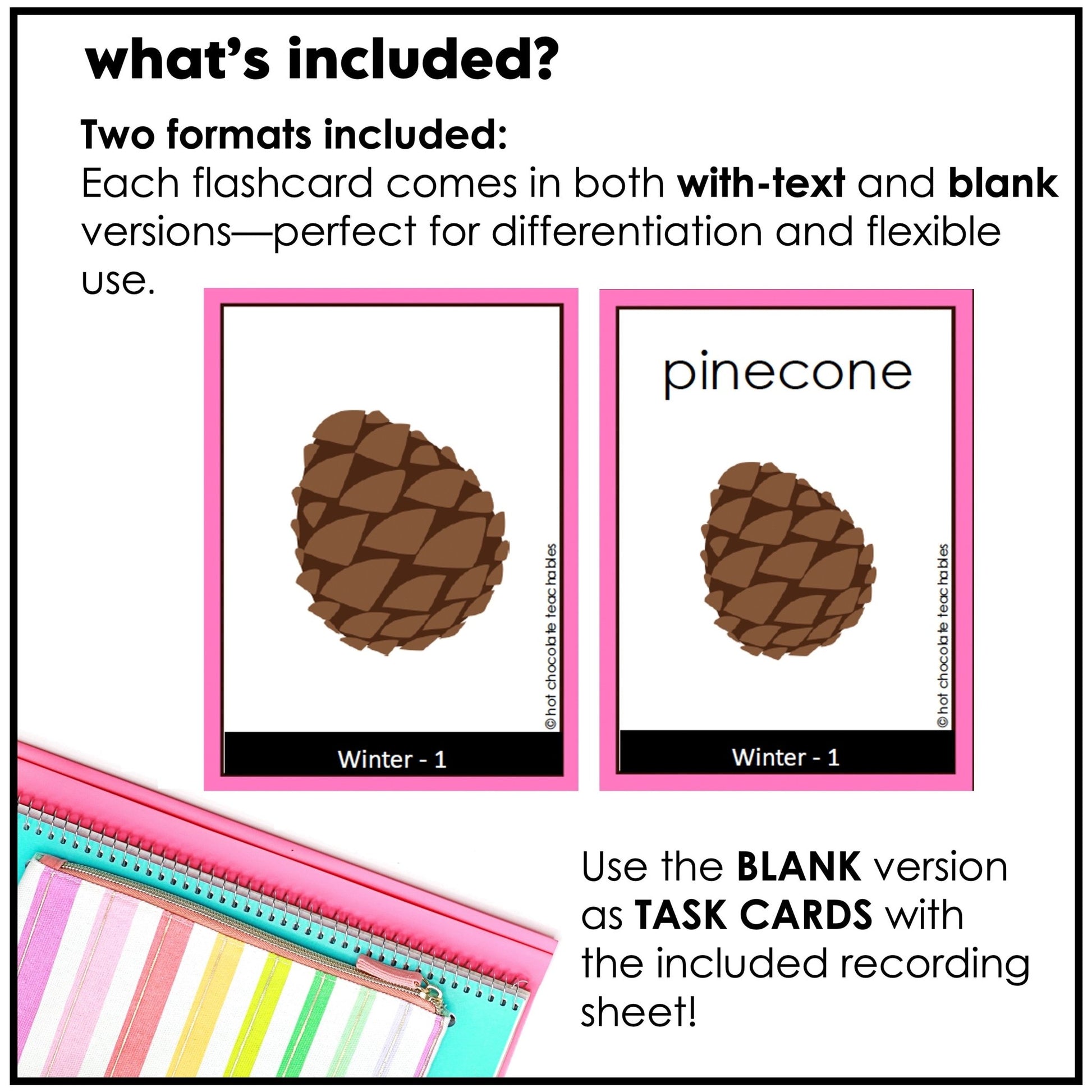 Winter Vocabulary Flashcards : ESL task cards - Flash Cards - Hot Chocolate Teachables