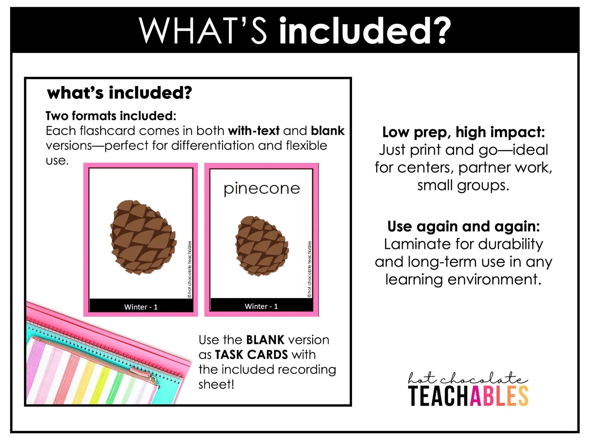 Winter Vocabulary Flashcards : ESL task cards - Flash Cards - Hot Chocolate Teachables