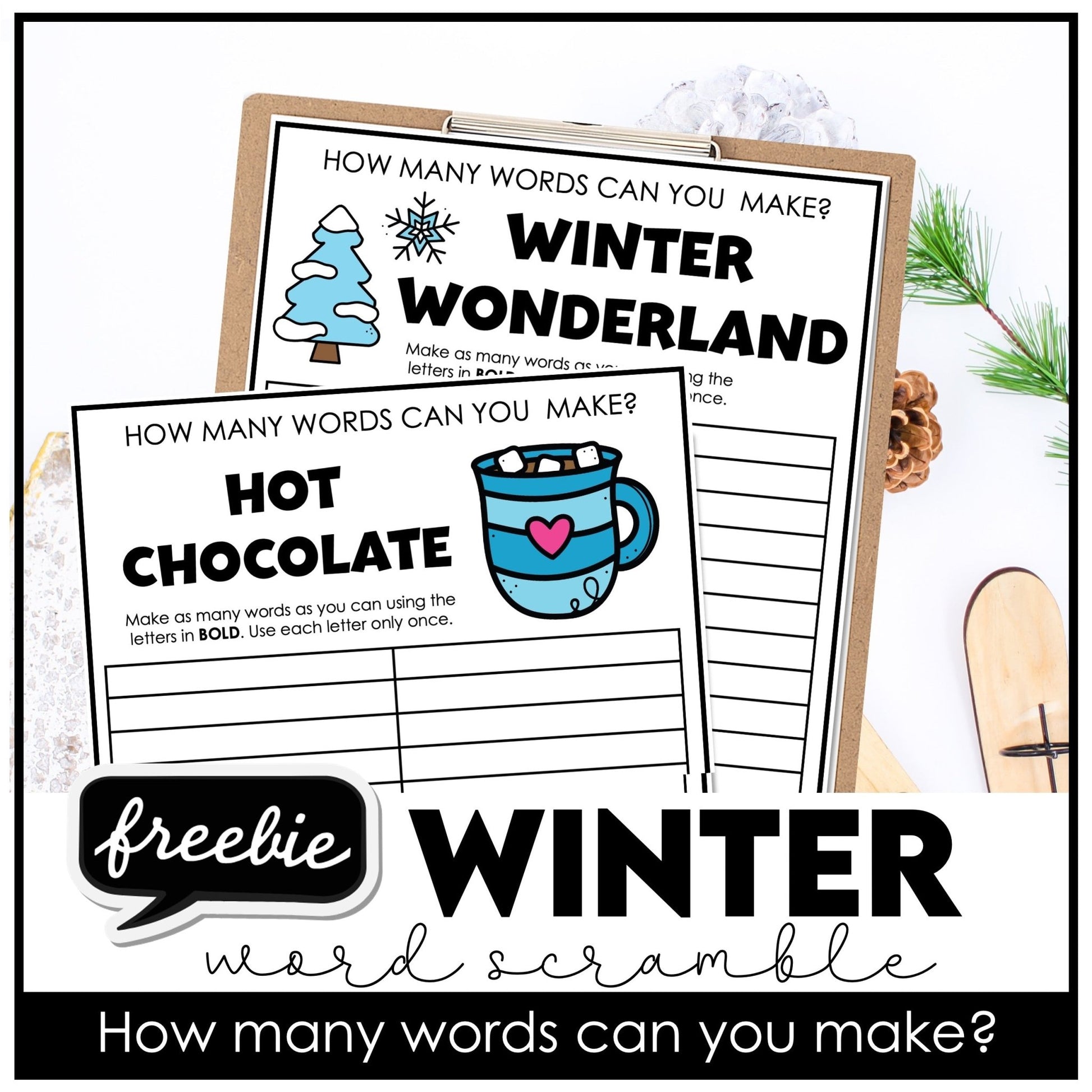 Winter Word Scramble Freebie! How many words can you make? - Hot Chocolate Teachables