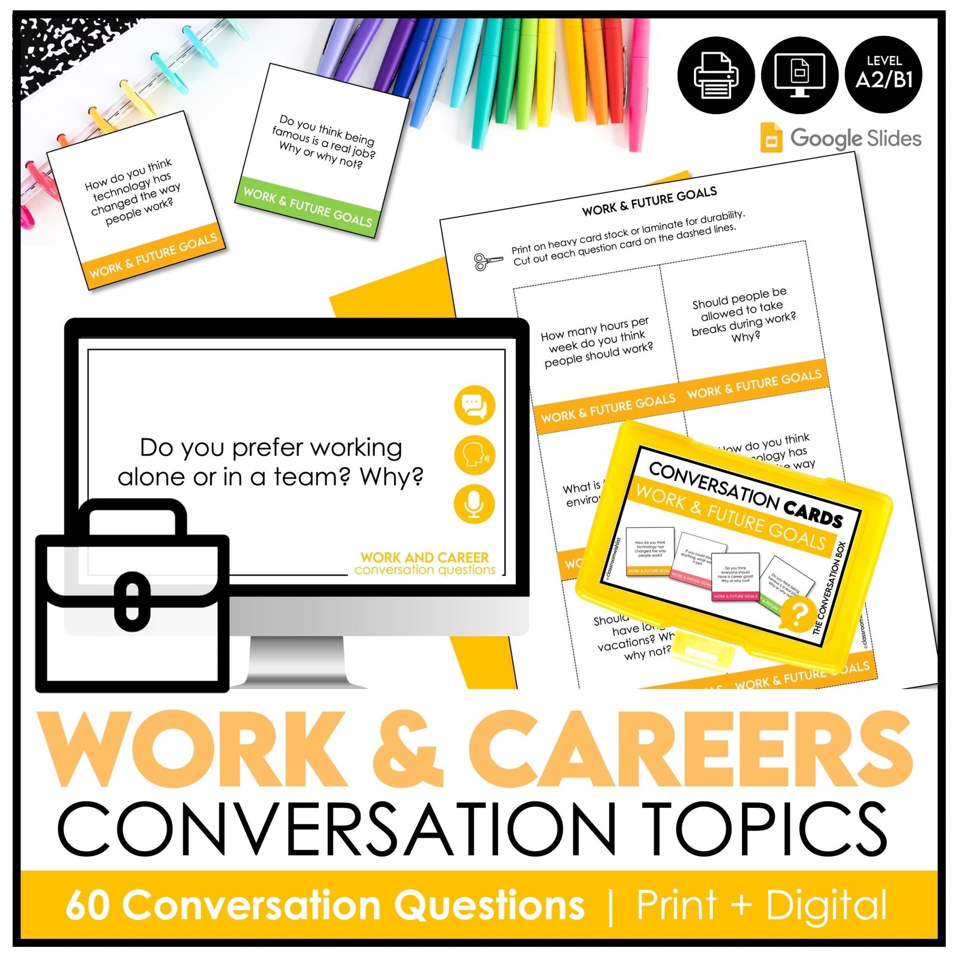 Work, Jobs & Future Goals Conversation Starters | 60 Discussion Question Prompts - Hot Chocolate Teachables