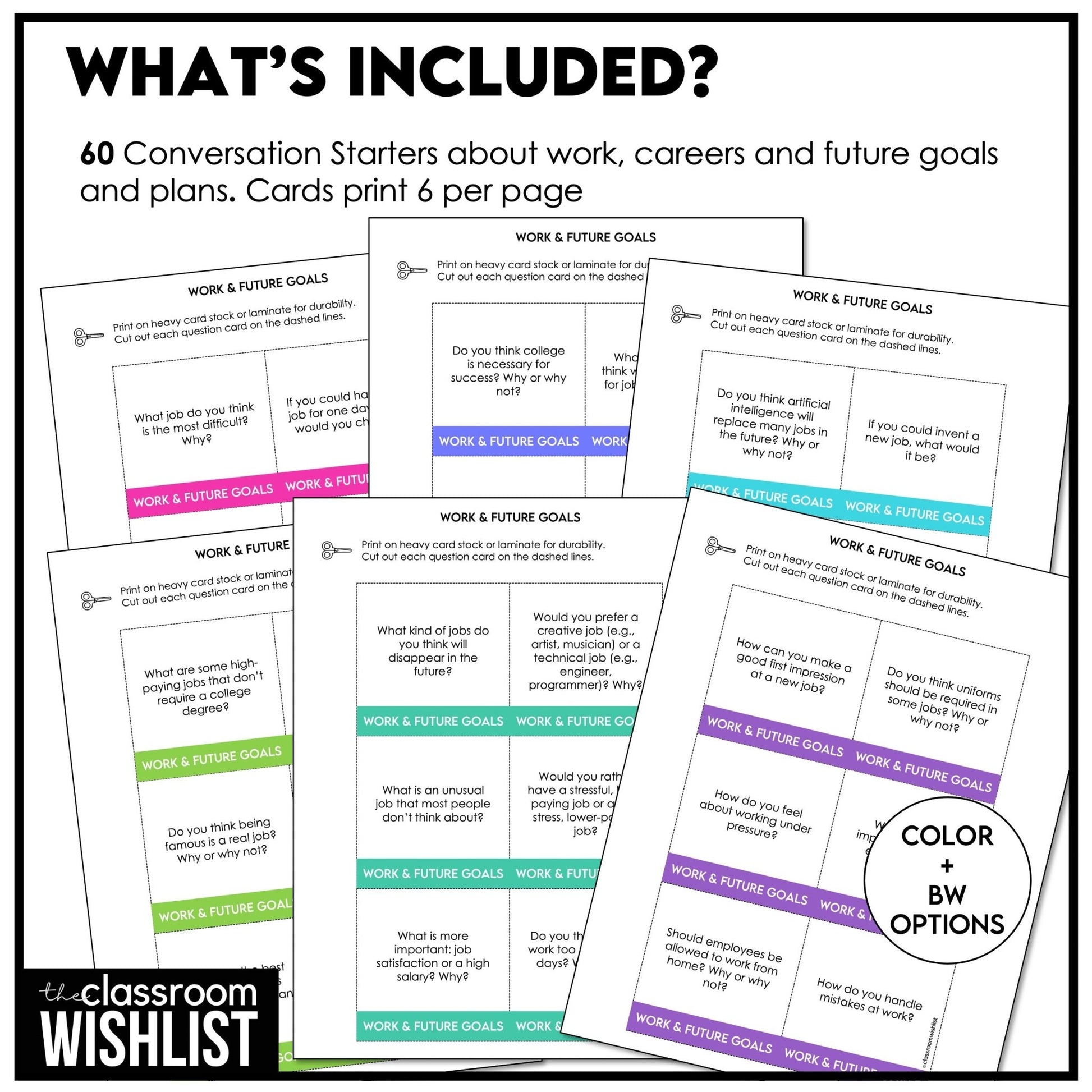 Work, Jobs & Future Goals Conversation Starters | 60 Discussion Question Prompts - Hot Chocolate Teachables