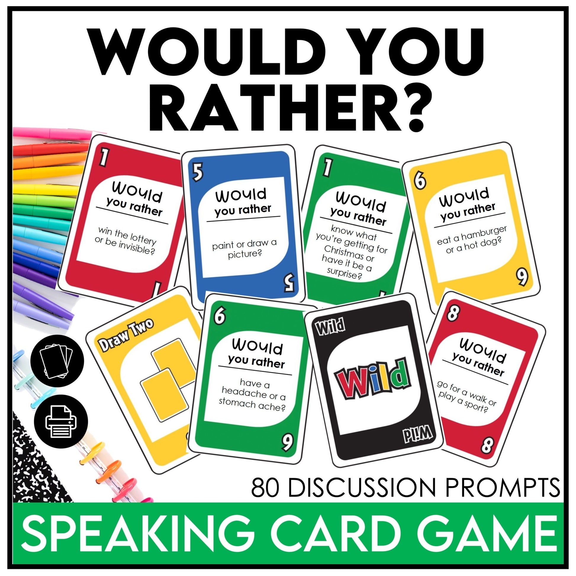 Would you rather? Question Card Game | Answering Questions & Expressing Opinions - Hot Chocolate Teachables