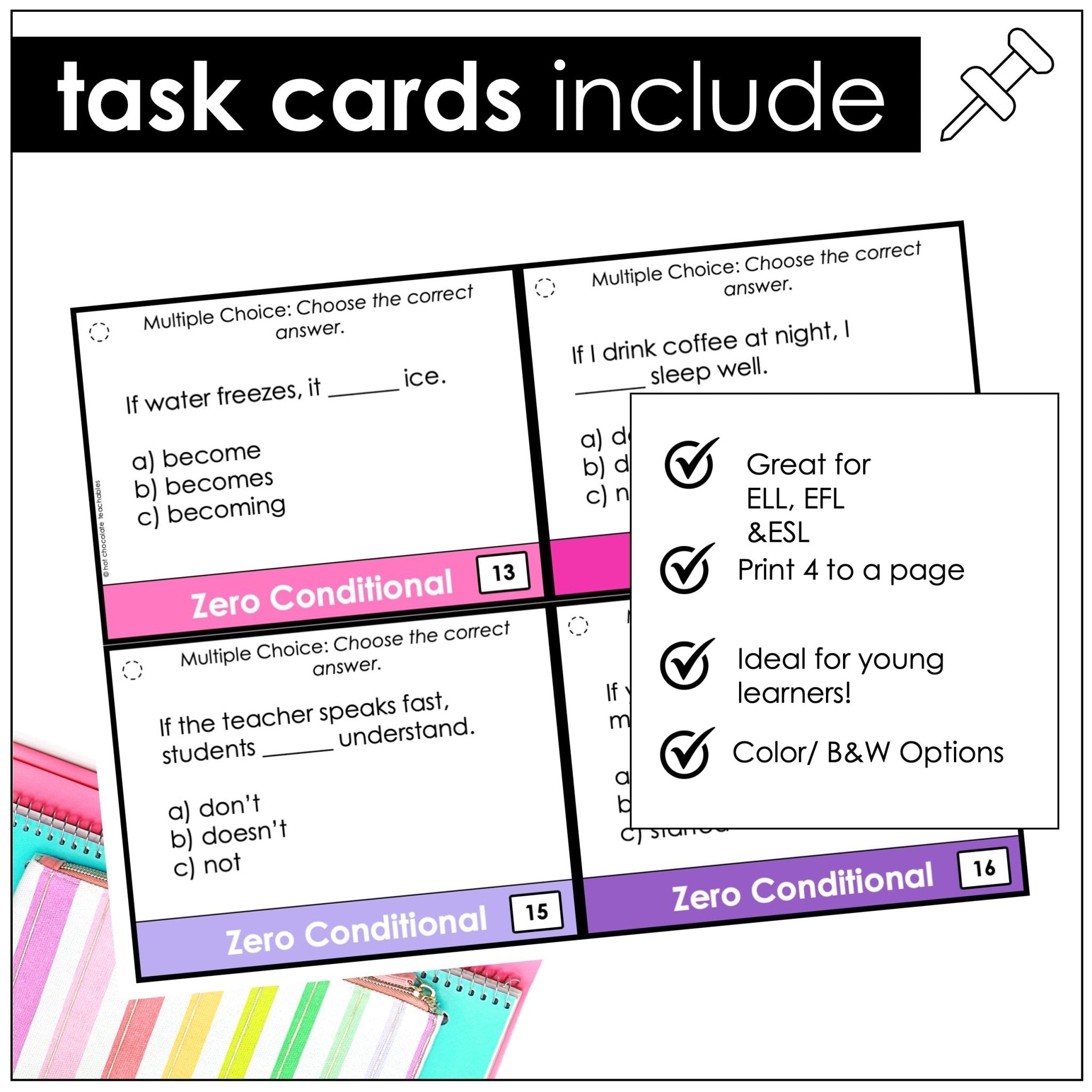 Zero Conditional Task Cards – If Clauses Grammar Activities (ESL A2–B1) - Hot Chocolate Teachables