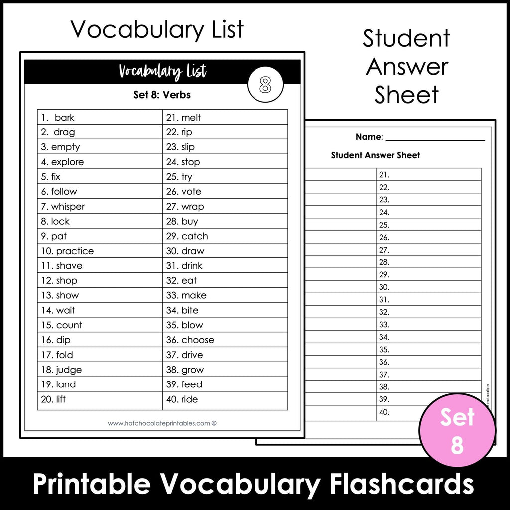 Action Verb Vocabulary Flashcards | ESL Flash Cards Volume 1 - Hot Chocolate Teachables