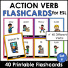 Action Verb Vocabulary Flashcards for ESL | Verb Cards with and without text - Hot Chocolate Teachables