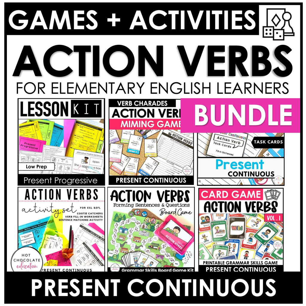 Action Verbs | Present Continuous Games | Activities | Worksheets | Lessons - Hot Chocolate Teachables