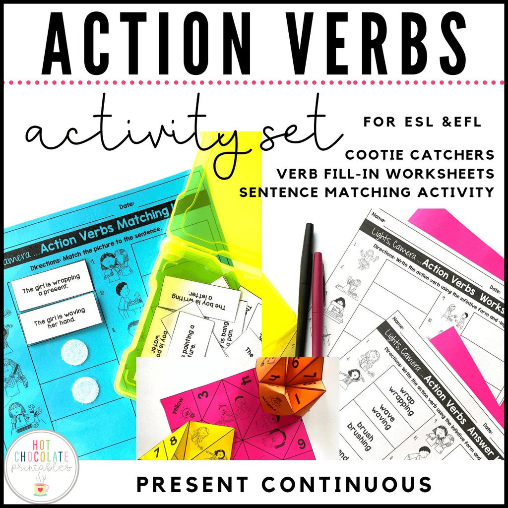 Action Verbs | Present Continuous Games | Activities | Worksheets | Lessons - Hot Chocolate Teachables