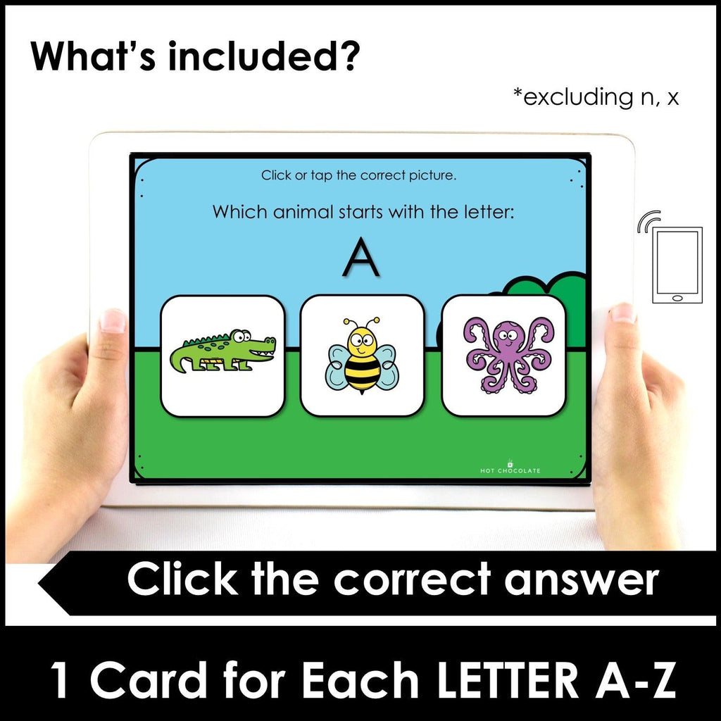 Alphabet Animals BOOM CARDS™ Vocabulary Digital Task Cards - Hot Chocolate Teachables