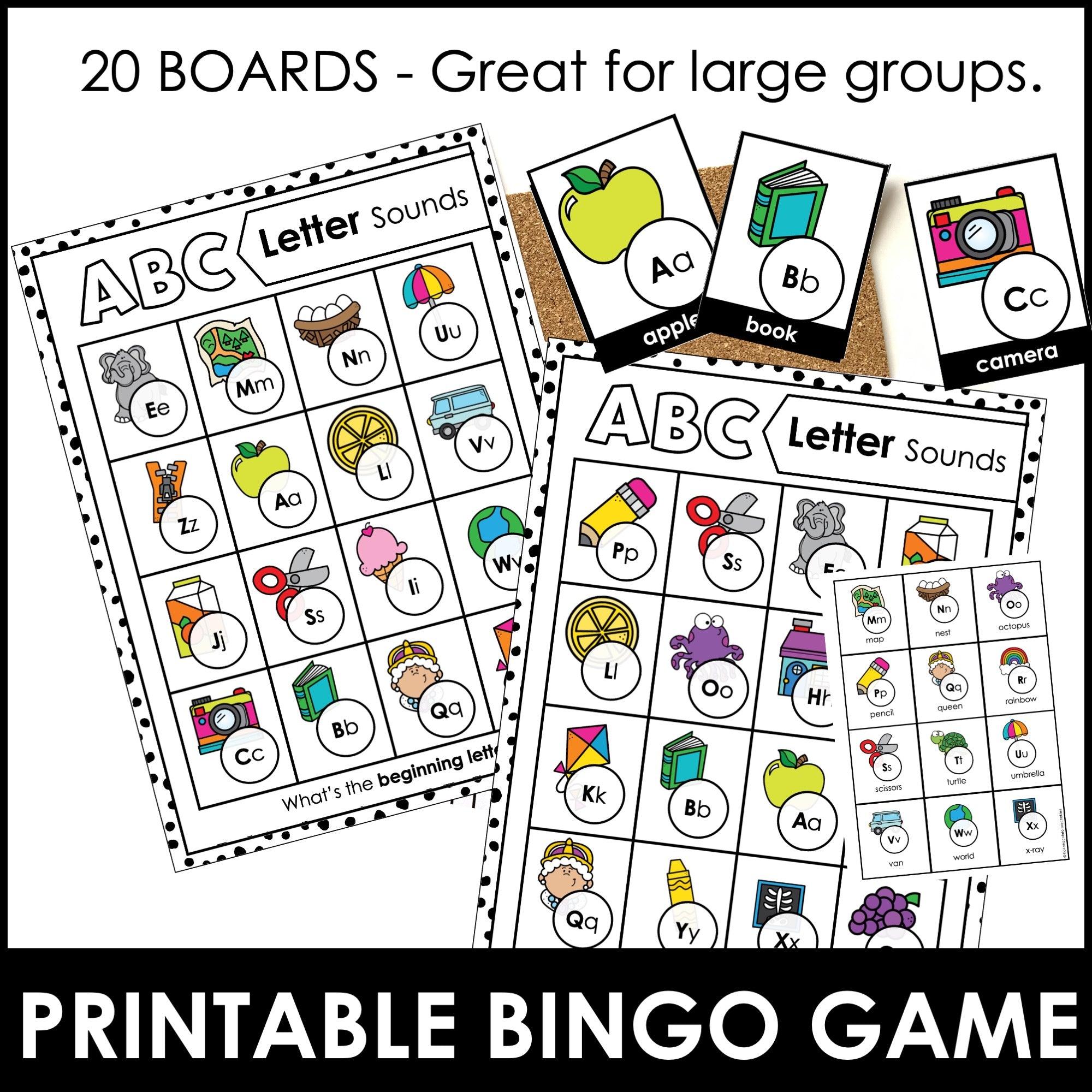 Alphabet Initial Letter Bingo Game – Beginning Sounds Recognition Activity - Hot Chocolate Teachables