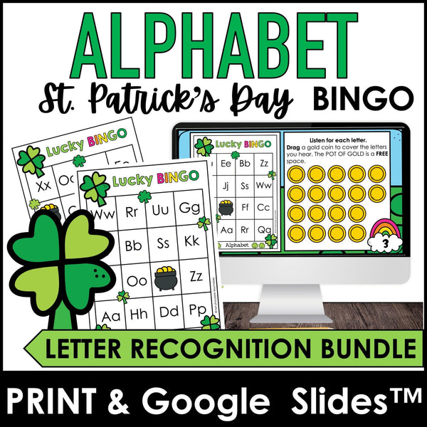 Alphabet Letter Fluency| Bingo Game | Print & Digital - St. Patrick's Day - Hot Chocolate Teachables