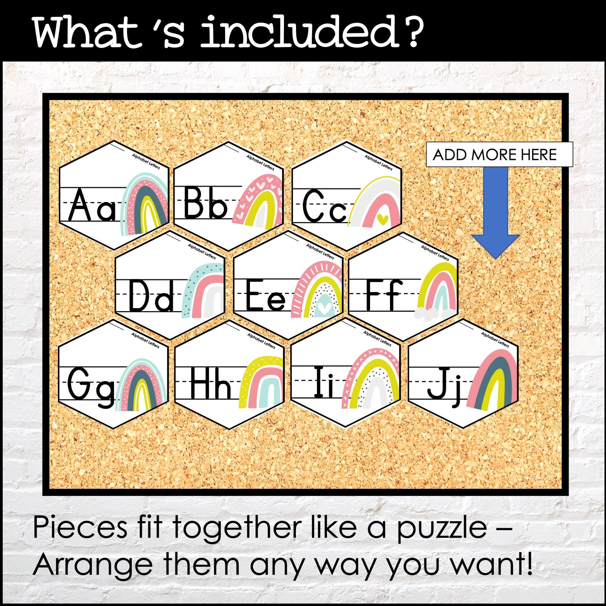 Alphabet Letter Posters | Uppercase + Lowercase Alphabet Bulletin Board - Hot Chocolate Teachables