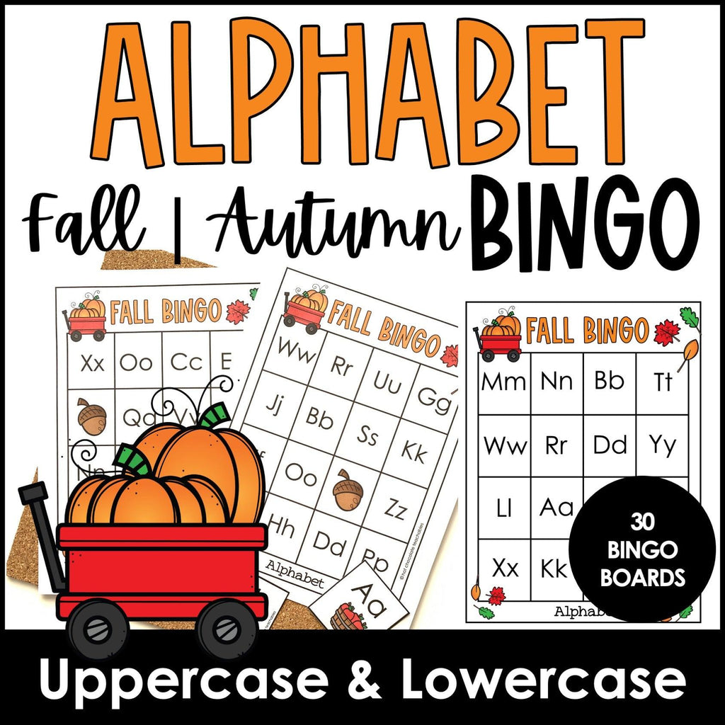 Alphabet Letters - Bingo Bundle : Digital & Print Game Boards for Fall / Autumn - Hot Chocolate Teachables