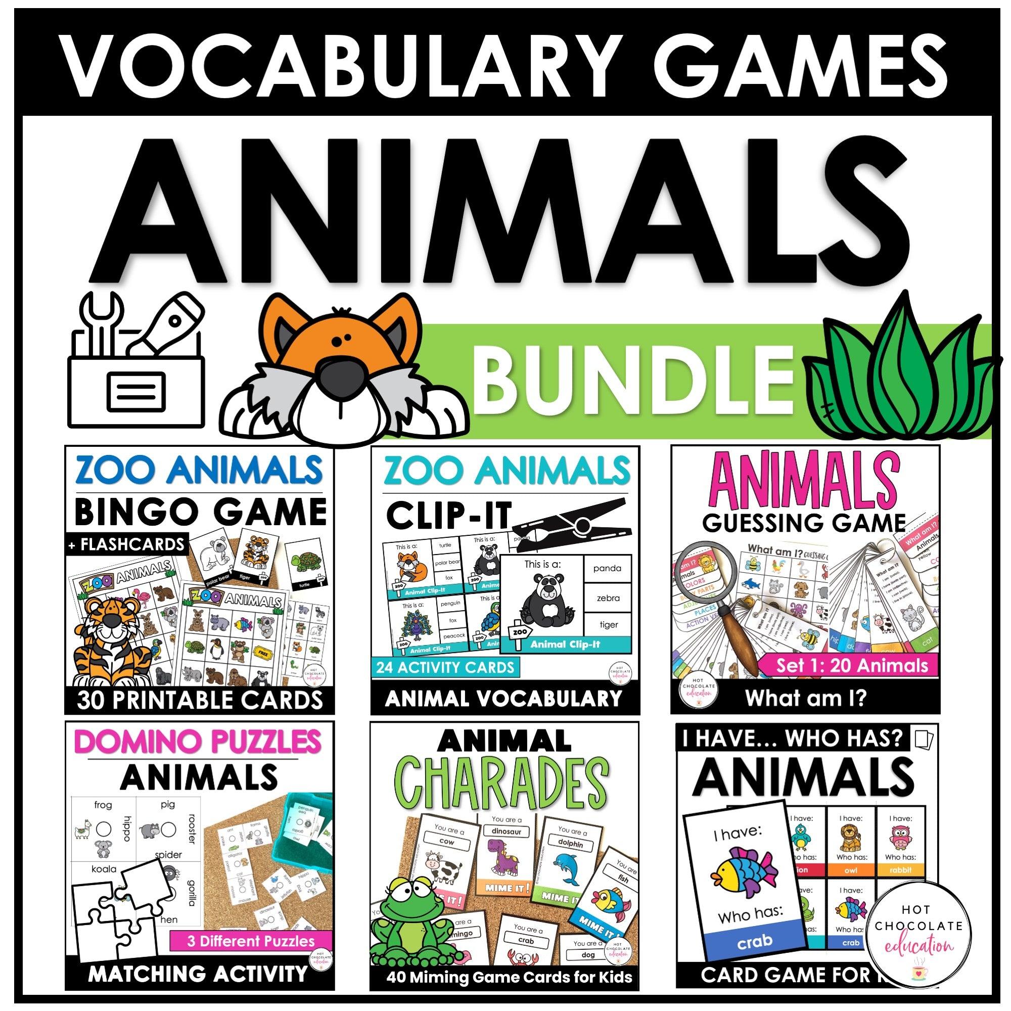 Animal Vocabulary Activity & Games BUNDLE for ESL - Hot Chocolate Teachables