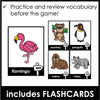 Animal Vocabulary Bingo Game with Flashcards - Hot Chocolate Teachables