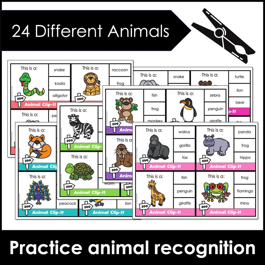 Animal Vocabulary Task Cards - Clip Cards - Activity Cards - Hot Chocolate Teachables